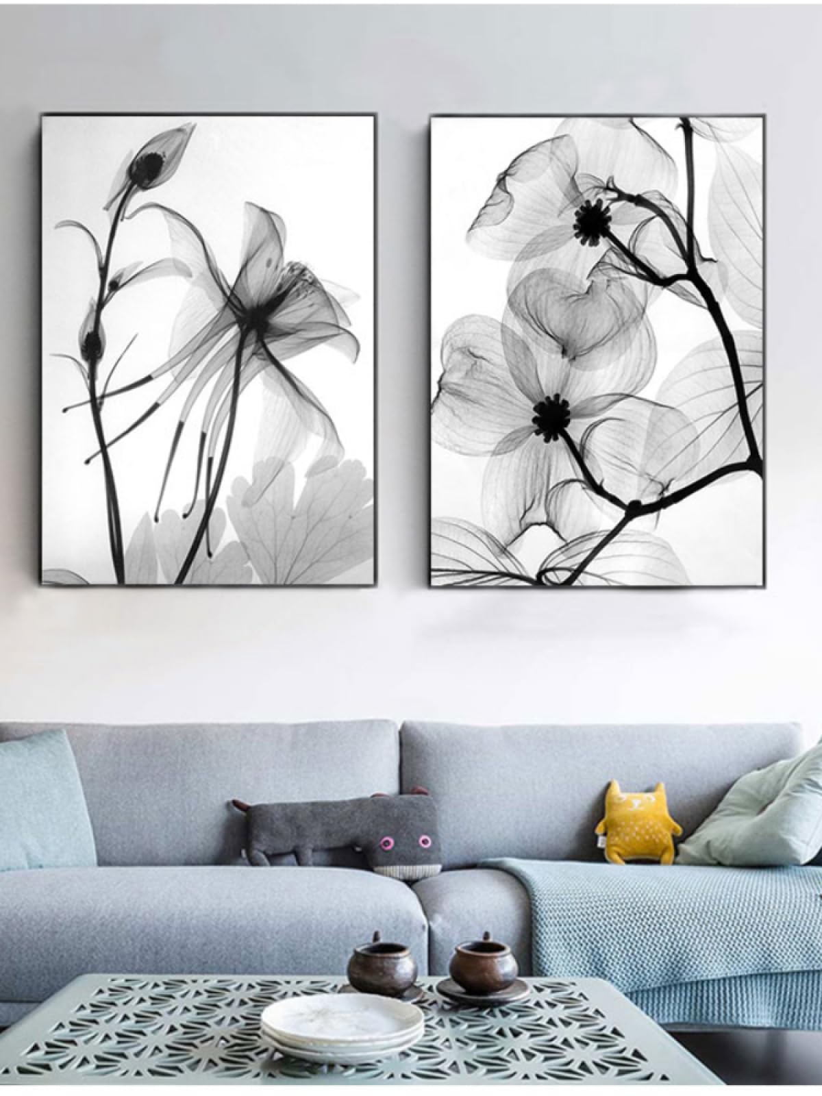 Black And White Abstract Flower Designs Plant Leaves Abstract Black