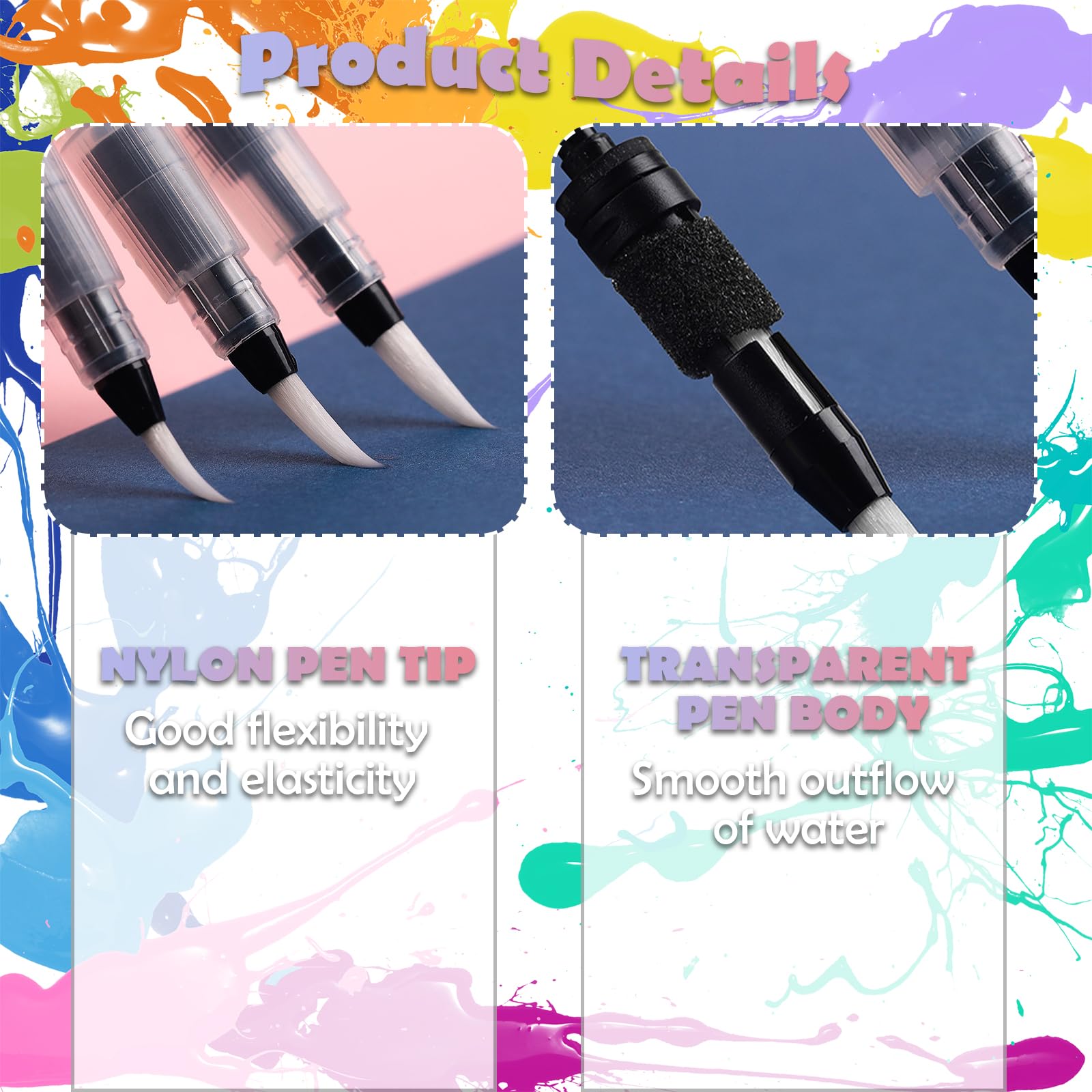 12 Pezzi Set di Pennelli per Acquerello, Pittura Penna ad Acqua Acquerello Ricaricabili, Penna ad Acqua di Dimensioni Fine/Media/Grande per Pittura, Calligrafia e Bambini (B