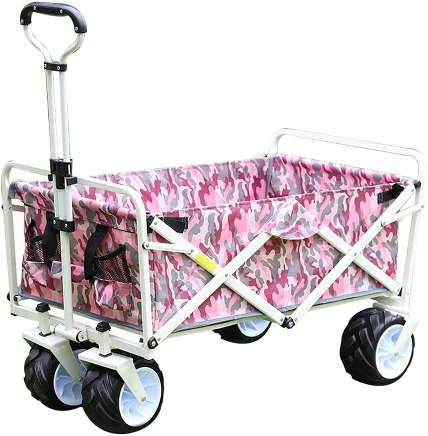 Foldable Garden Cart Wagon with Adjustable Handle, Universal Wheels, Steel Frame & Oxford Cloth, 80kg Capacity