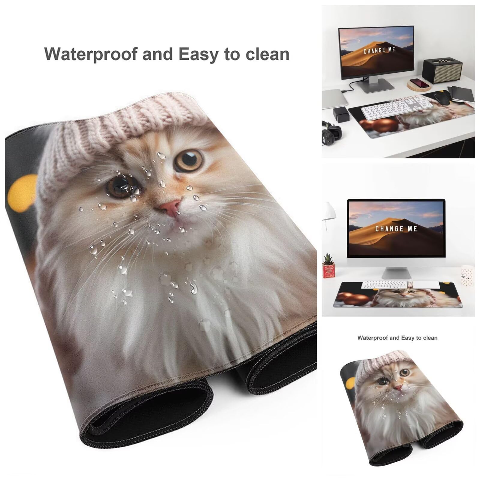 Alfombrilla Ratón Gato Alfombrilla Ratón XXL 1600 x 800 mm, Lindo Mouse Pad Gaming con Bordes Cosidos, Impermeable Mousepad XXL Base de Goma Antideslizante, Mouse Pad para Oficina Accesorios Q1030