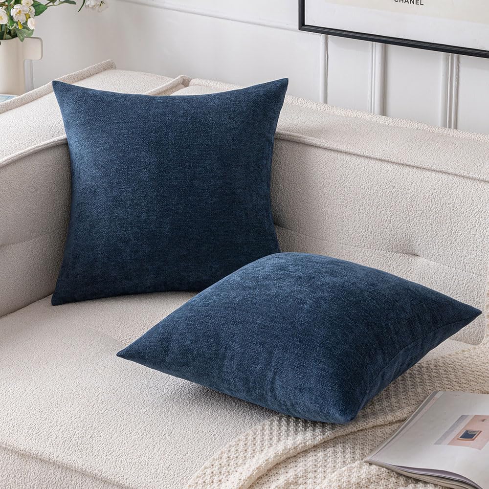 MIULEE Pack of 2 Navy Blue Decorative Pillow Covers 18x18 Inch Soft Chenille Couch Throw Pillows Farmhouse Cushion Covers for Spring Home Decor Sofa Bedroom Living Room