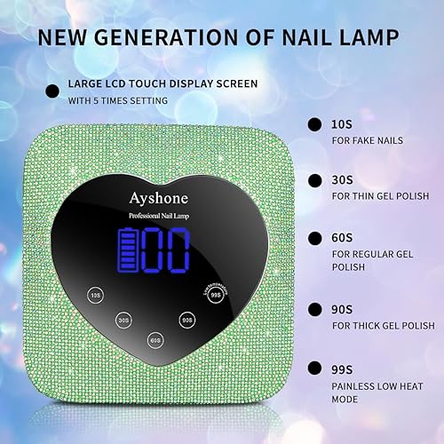 Miniatura 9 de Ayshone Lámpara de uñas LED UV inalámbrica, 72 W recargable, lámpara de esmalte de gel con pantalla LCD grande, lámpara recargable de curado de uñas