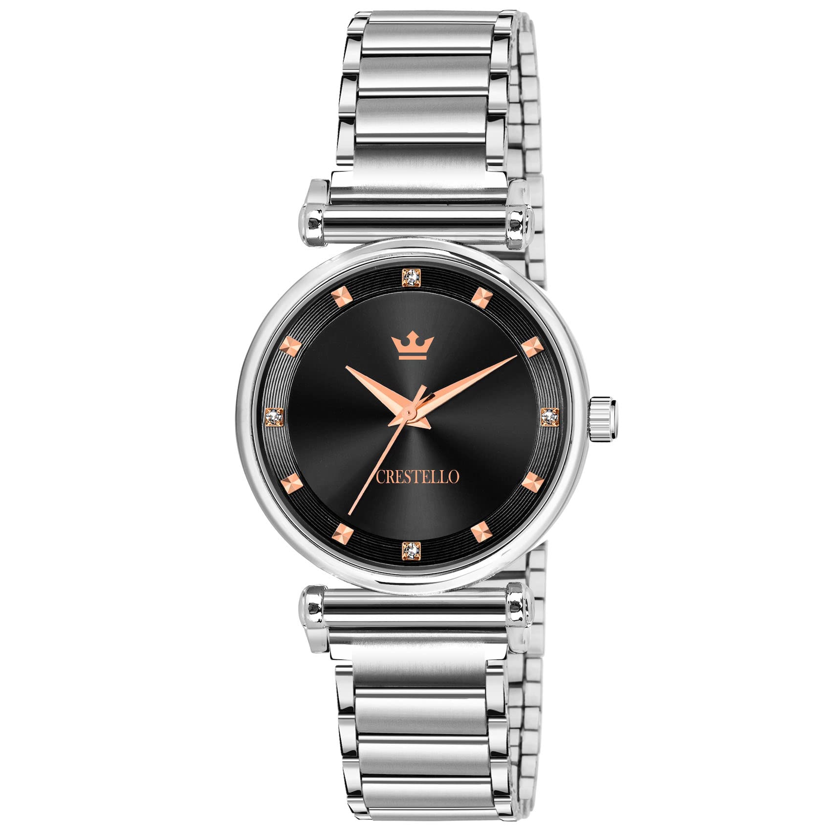 CRESTELLO Stainless Steel Chain Analog Wrist Watch for Women (Black Dial) | CR-L129-BLK (B0C2J8NFVS) Amazon Price History, Amazon Price Tracker