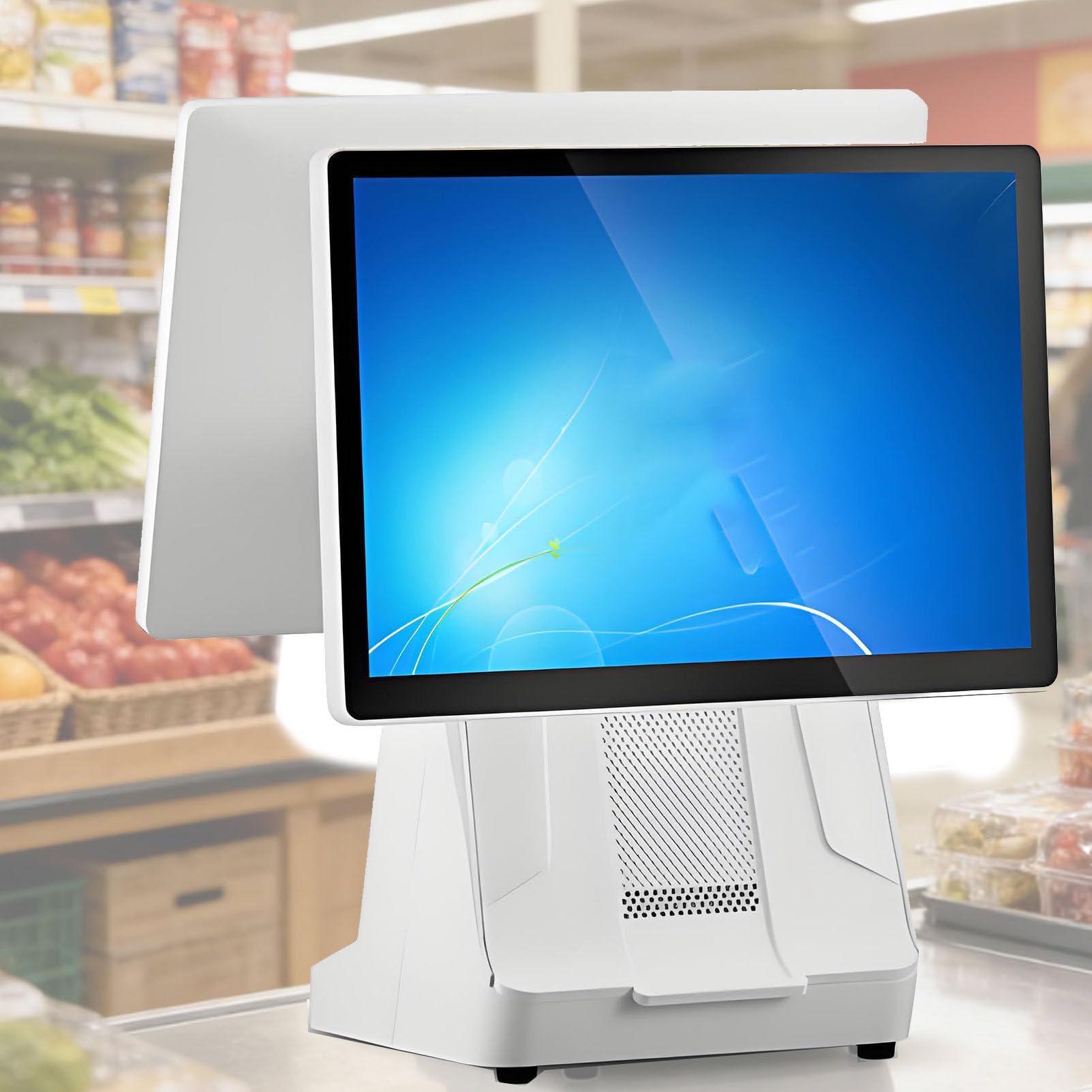 Sistemas TPV para restaurantes con doble pantalla táctil de 15,6 pulgadas, caja registradora todo en uno para pequeños negocios, terminal de pago para tiendas minoristas con impresora 4G64G-58mm