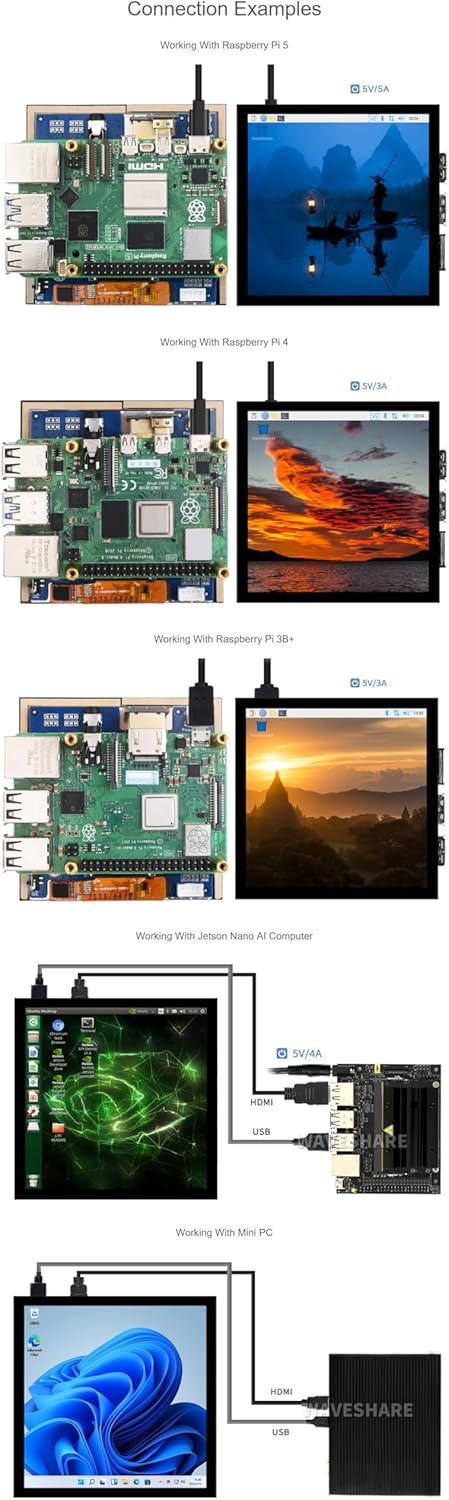 4inch HDMI Capacitive Touch IPS LCD Display (C) Screen Resolution 720×720 Compatible with Raspberry Pi 5 4 3 Jetson Nano AI PC Windows 11/10 / 8.1/8 / 7