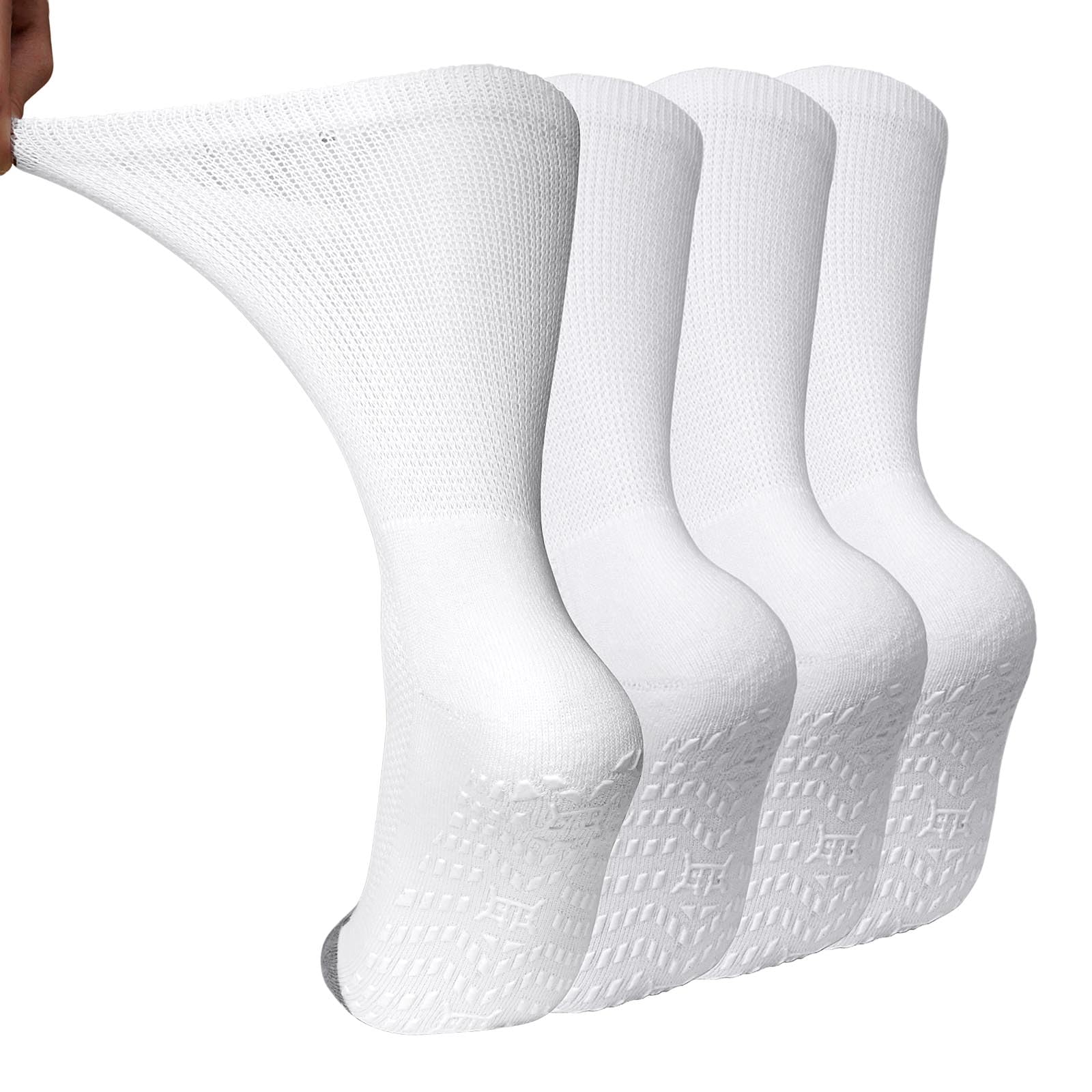 LOFIR Diabetiker Baumwolle Socken Herren: Diabetikersocken Ohne Gummibund für Damen Stoppersocken mit Extra Breitem Bund ABS Frottee-Socken Ohne Naht für Geschwollene Füße Weiß Anti-Rutsch 39-42