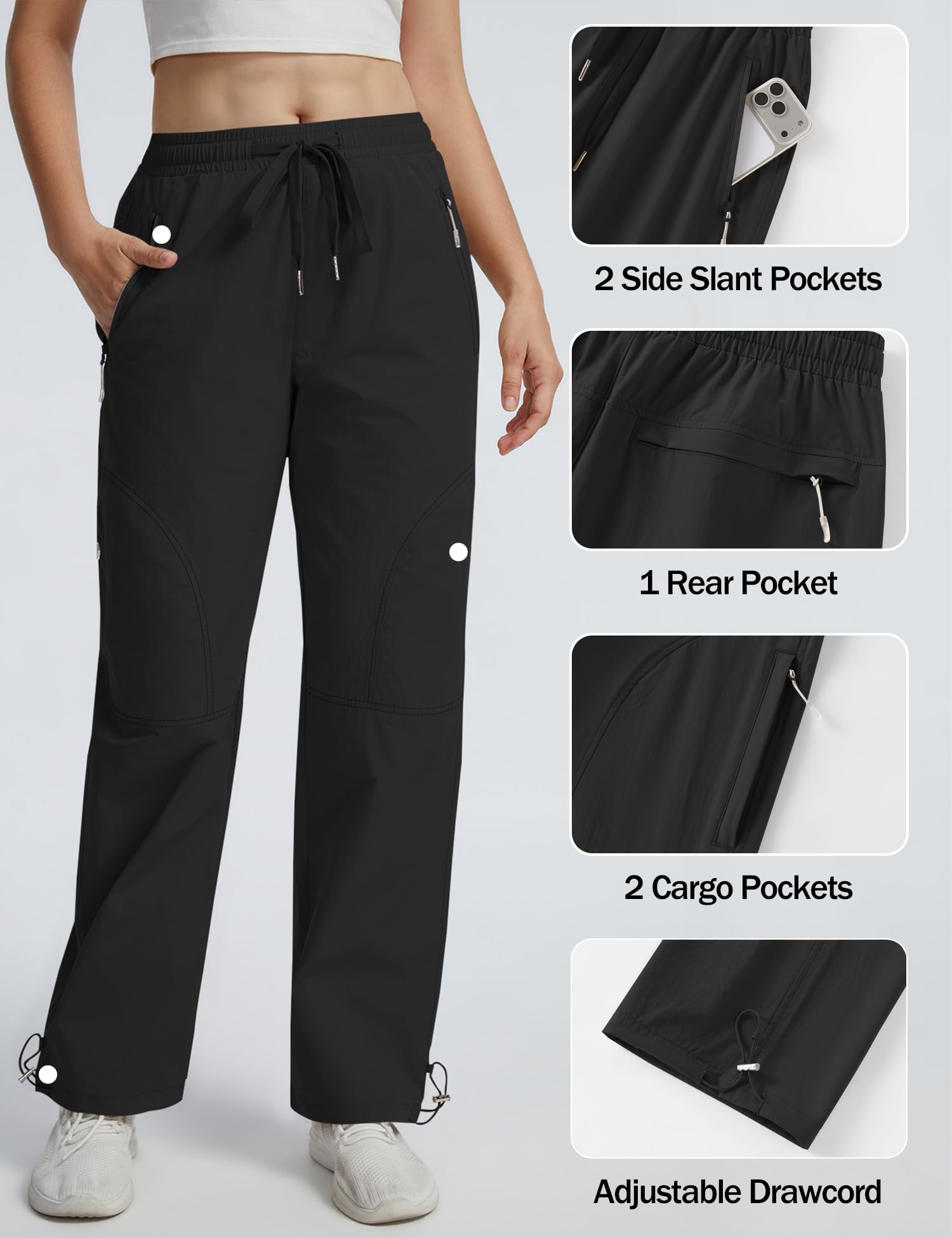 Rapbin Pantalon de randonnée pour femme - Léger - Séchage rapide - Respirant - Pantalon de trekking - Pantalon fonctionnel d'été avec poches zippées