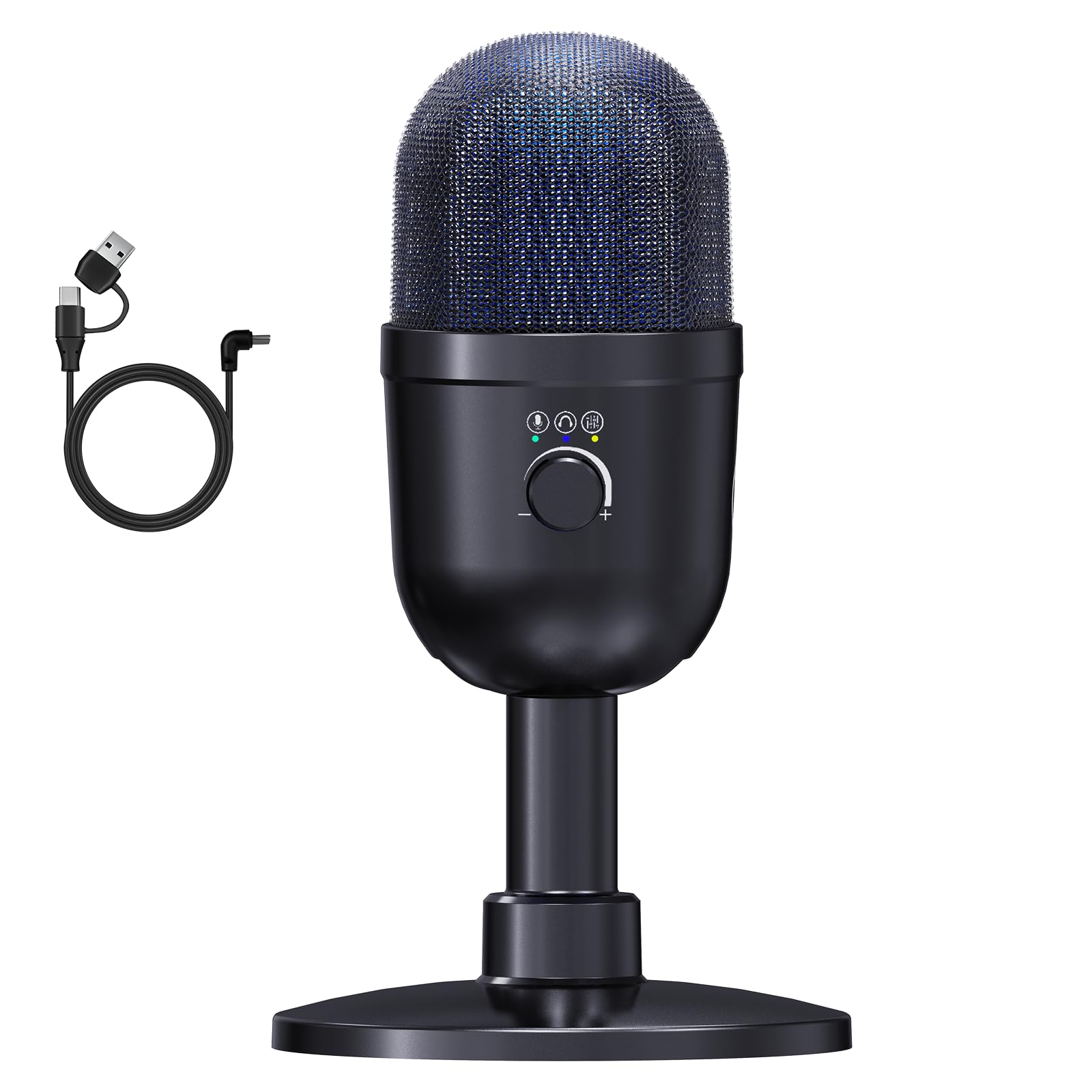 USB Gaming Microphone with Noise Cancellation & RGB Lights - 192kHz/24Bit Condenser PC Mic for Podcast,Streaming,Recording