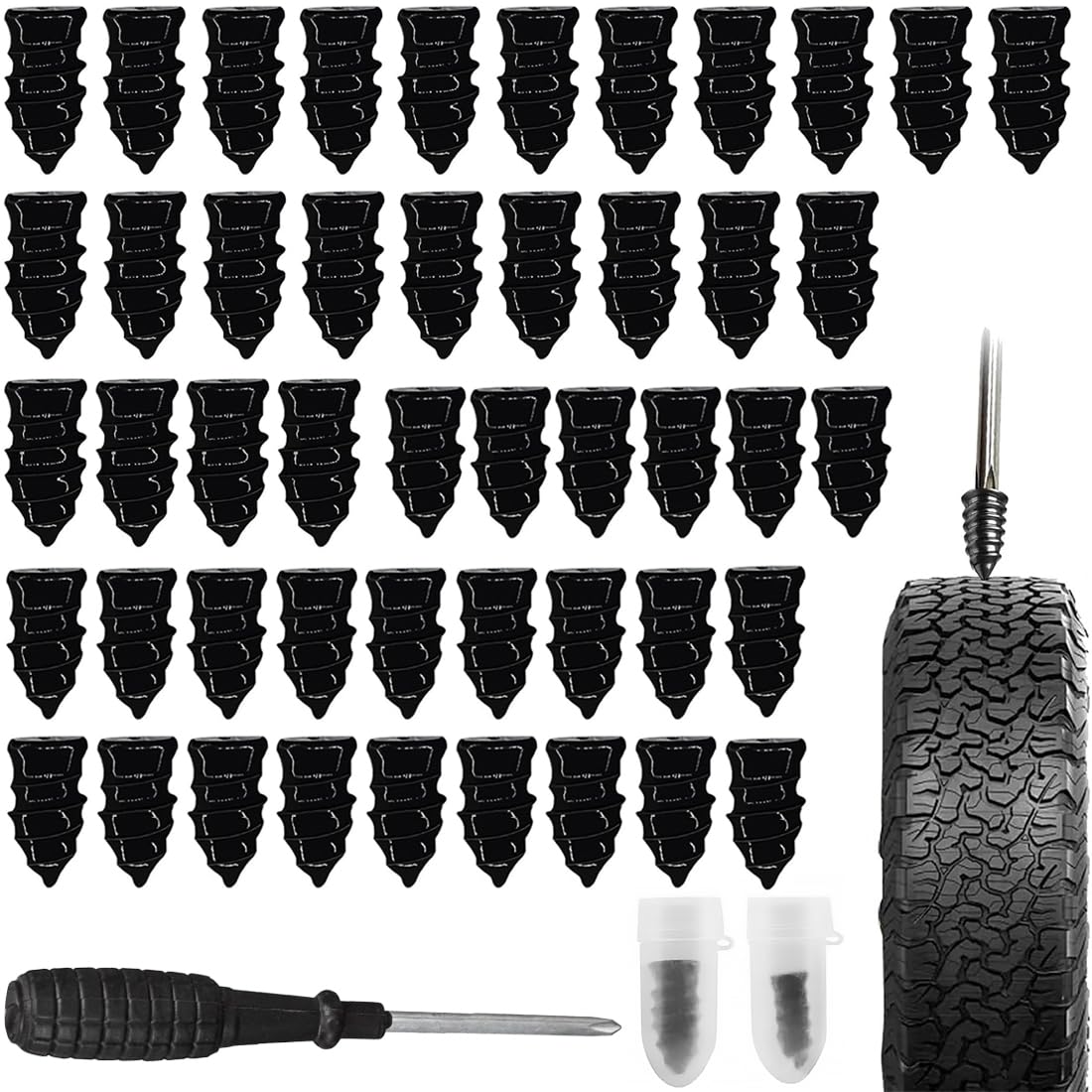 Kit Riparazione Pneumatici in Gomma 50 Pezzi Chiodi Cacciavite Stella per Moto Camion Bici