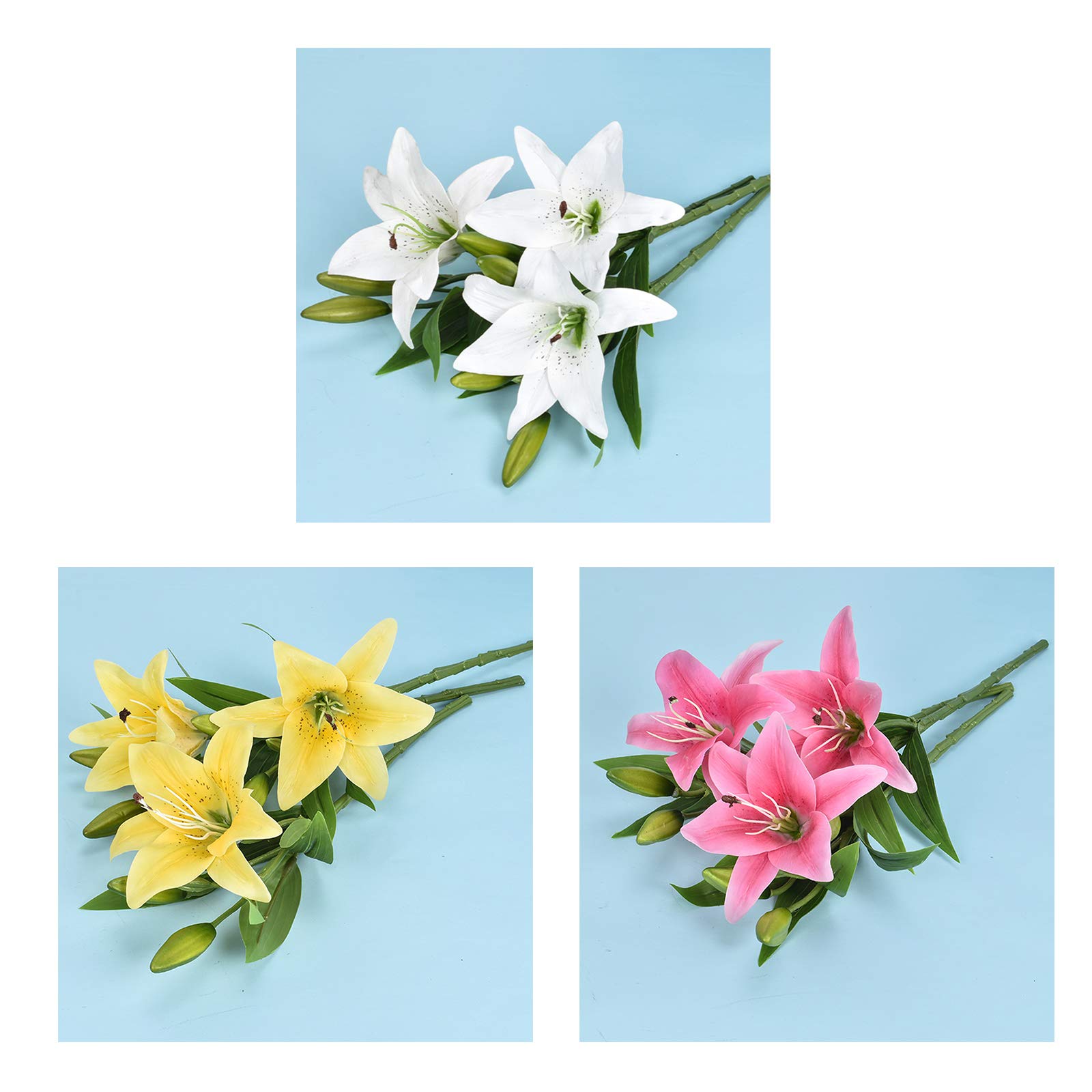 Kunstlelie Kunstbloemen In Vaas Nep Zijde Lelie Voor Thuis Keuken TuinKunstmatige Nep Bloemen Planten (Kleur: Witte Lelies) (Roze Lelies