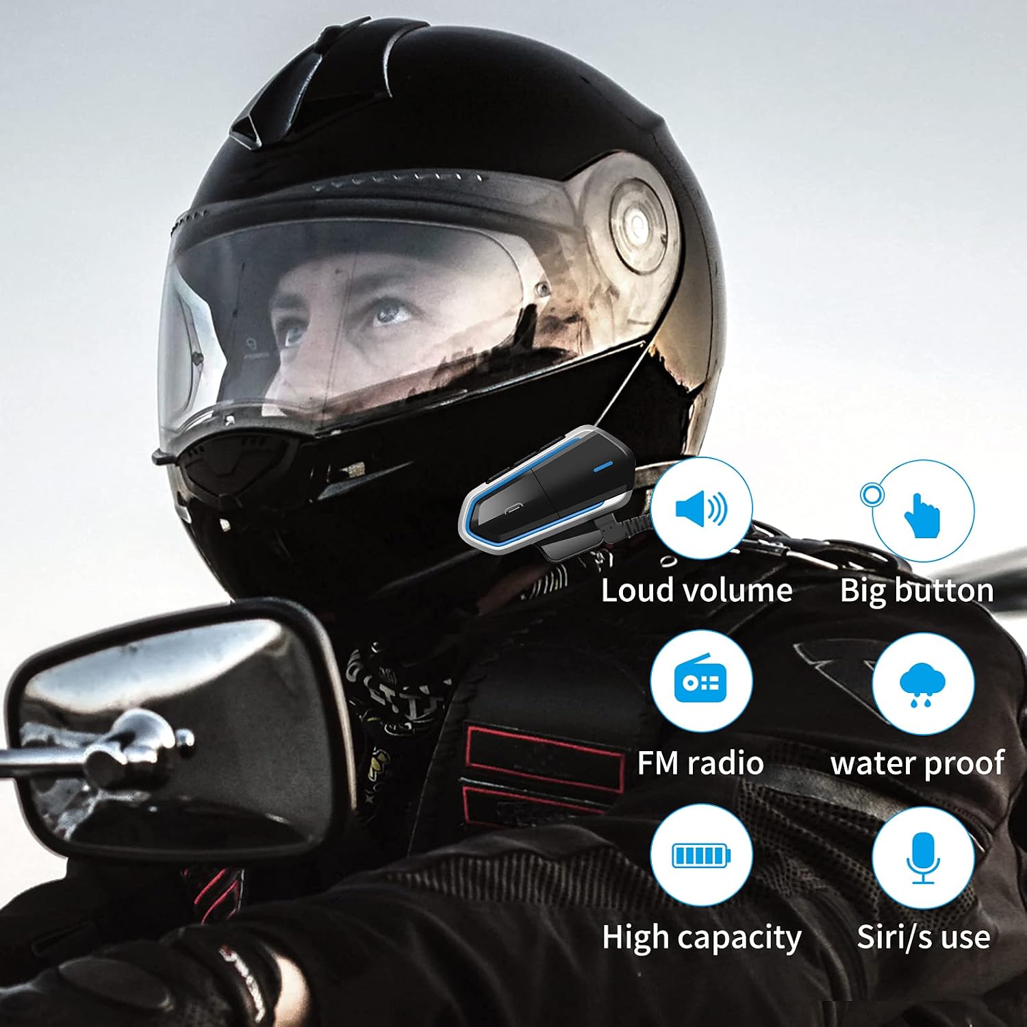 VR-robot Motorcycle Wireless Headset,Type-c Port Headset FM Radio/Handsfree Automatic Answer/Accounce Incoming Phone Number/HD Stereo Music image 3