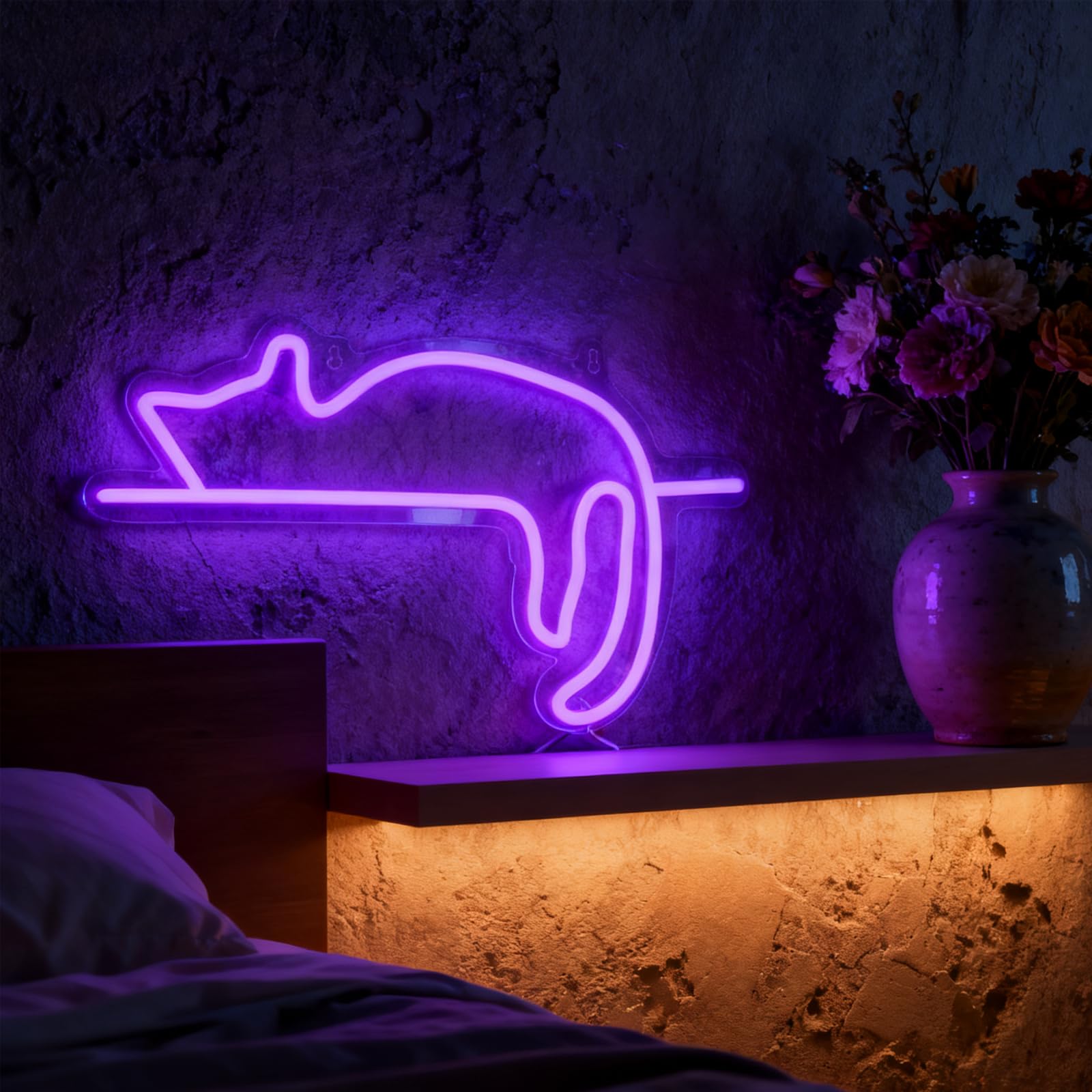 Cat Neon Sign Cute LED Cat Neon Signs for Wall Decor USB Powered for Wall Bedroom Living Room Girls Room Bar Home Party Birthday 14.56”X8.26