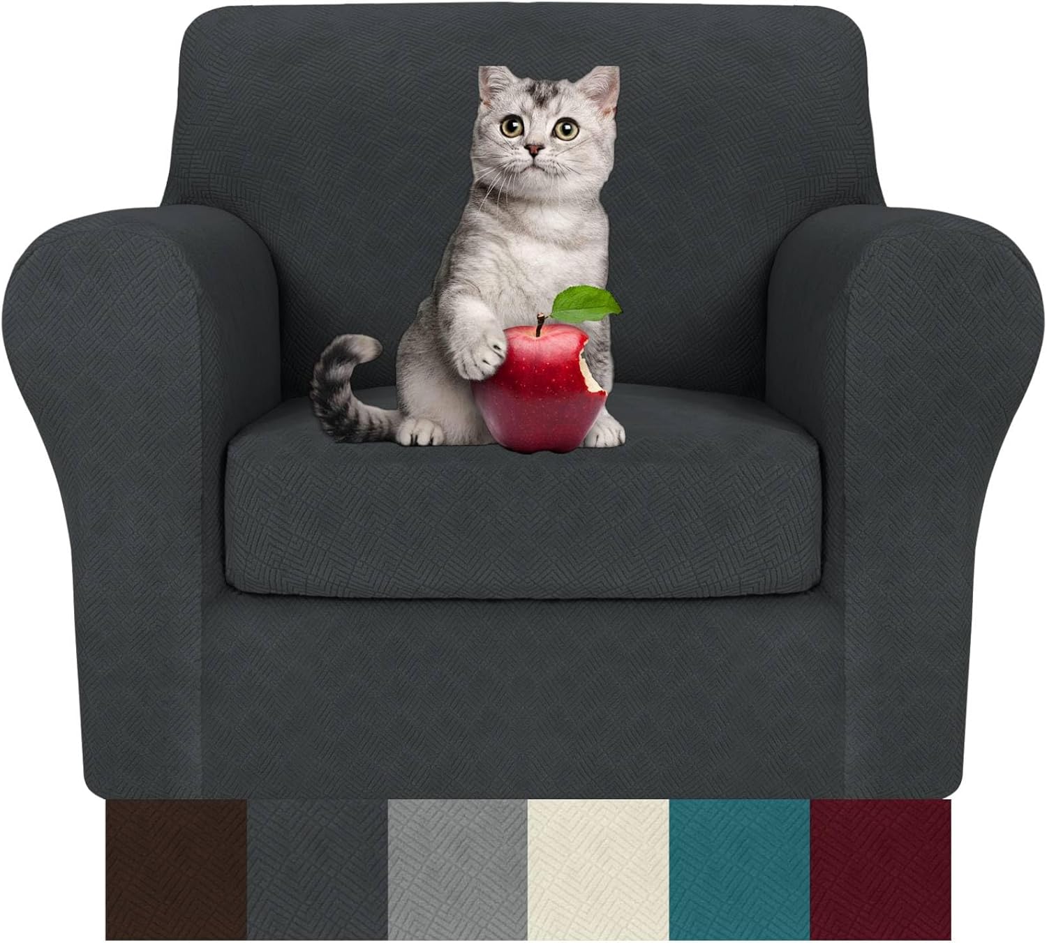 MAXIJIN 2 Piece Chair Covers Chair Slipcover with Arms, Sofa Chair Cover for Living Room Armchair Cover, Stretch Pet Dog Slip Cover for A Chair with 1 Cushion (31"-46", Gray) 31"-46"(1 CUSHION) Grey