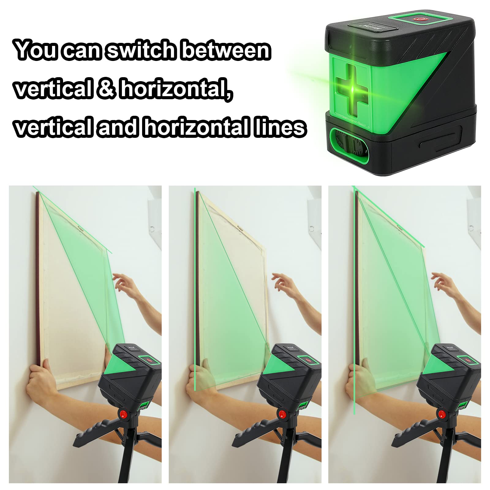 Livella Laser Autolivellante a Croce Linea Verde Orizzontale e Verticale con Supporto Magnetico Borsa Portatile e Treppiede (Batterie Incluse)