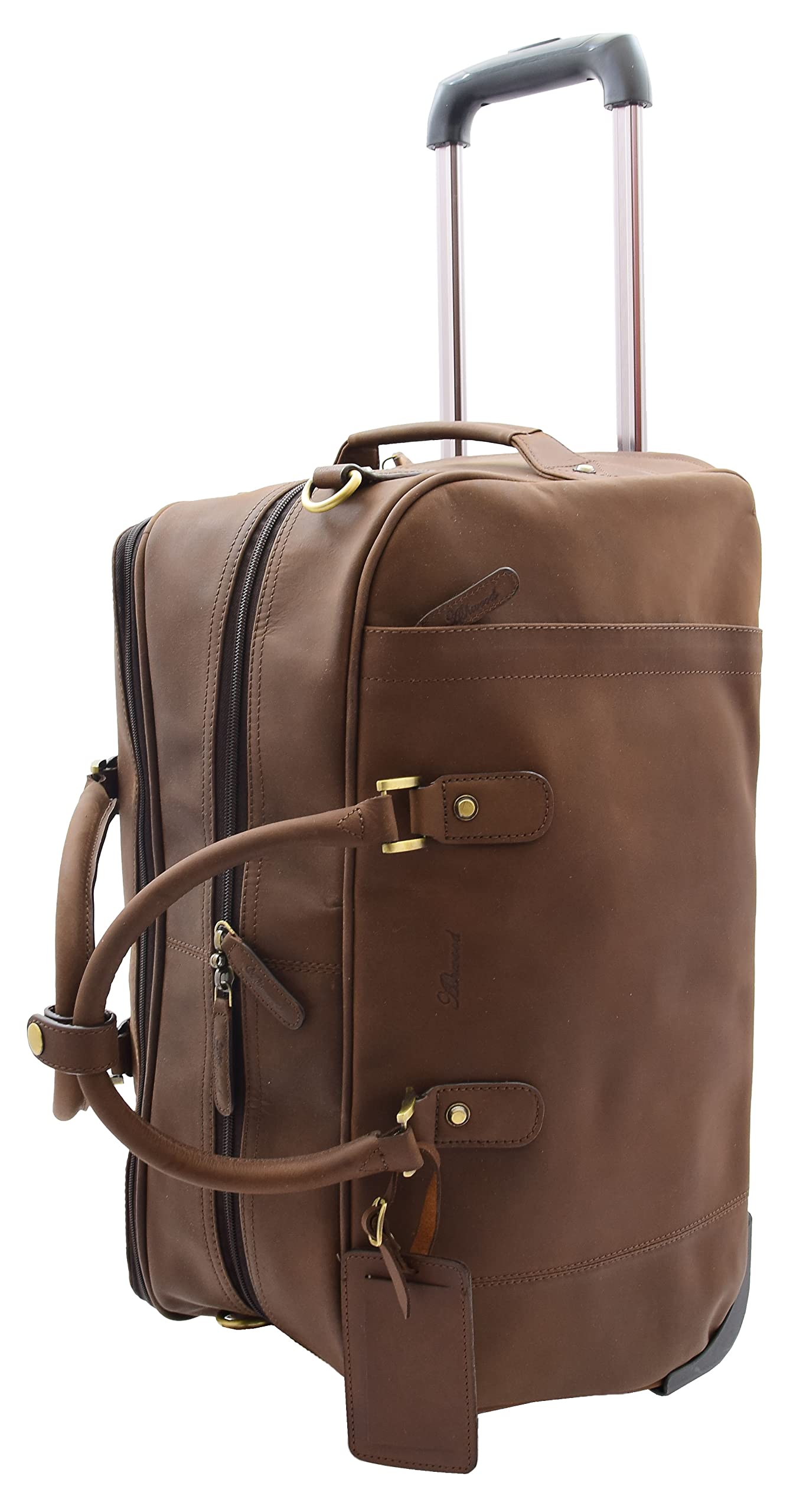 Skórzana teleskopowa rączka na kółkach torba podróżna torba bagażowa brązowa Holdalia, Brązowy, L: 52 x H: 29 x W: 27 cm, Wakacje