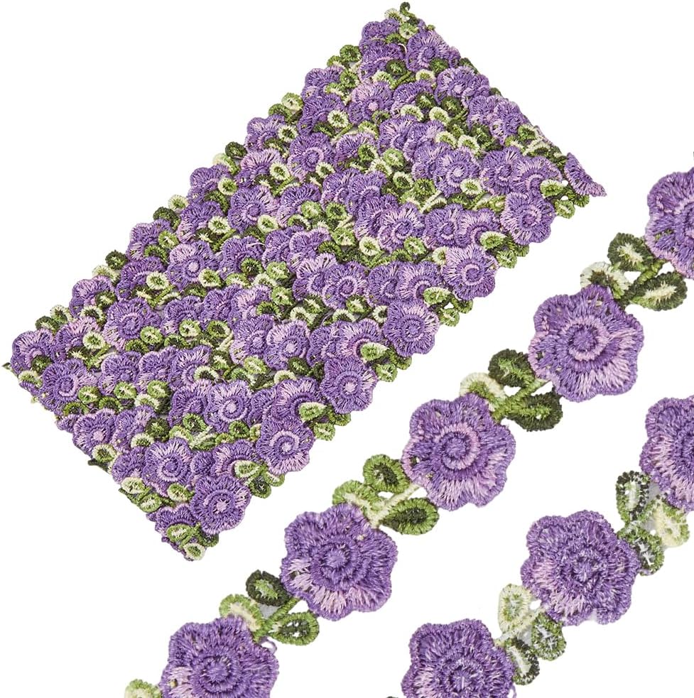 GORGECRAFT 5 Yards 0.8 Inch Wide Purple Floral Lace Ribbon Trim Polyester Lace Edge Trim Flower Embroidered Venice Lace Ribbon Upholstery Decorating Trim for Wedding Decoration Appliques Sewing