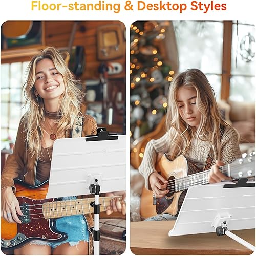 Vista 3 de K KASONIC - Soporte plegable de doble uso para partituras y soporte para libros de escritorio con bolsa de transporte portátil, carpeta de Blanco