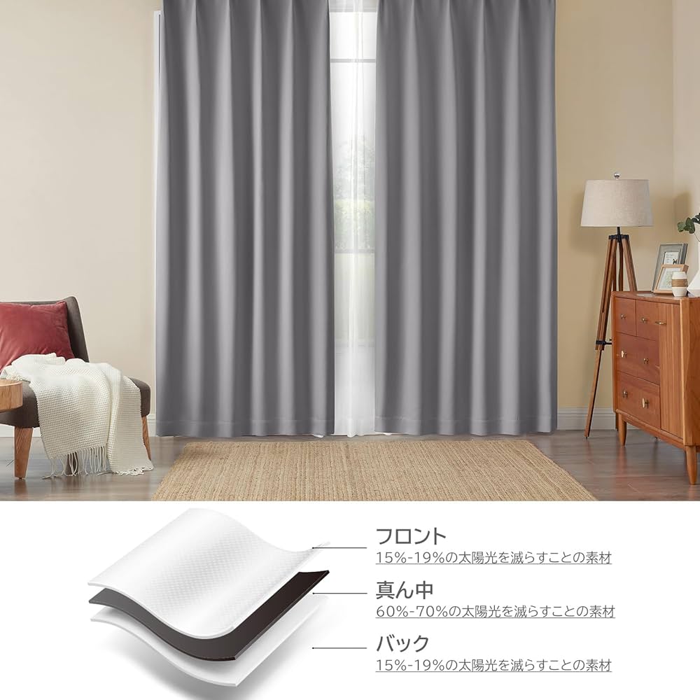 Amazon｜Hansleep カーテン 1級遮光 4枚セット 幅100cm丈150cm