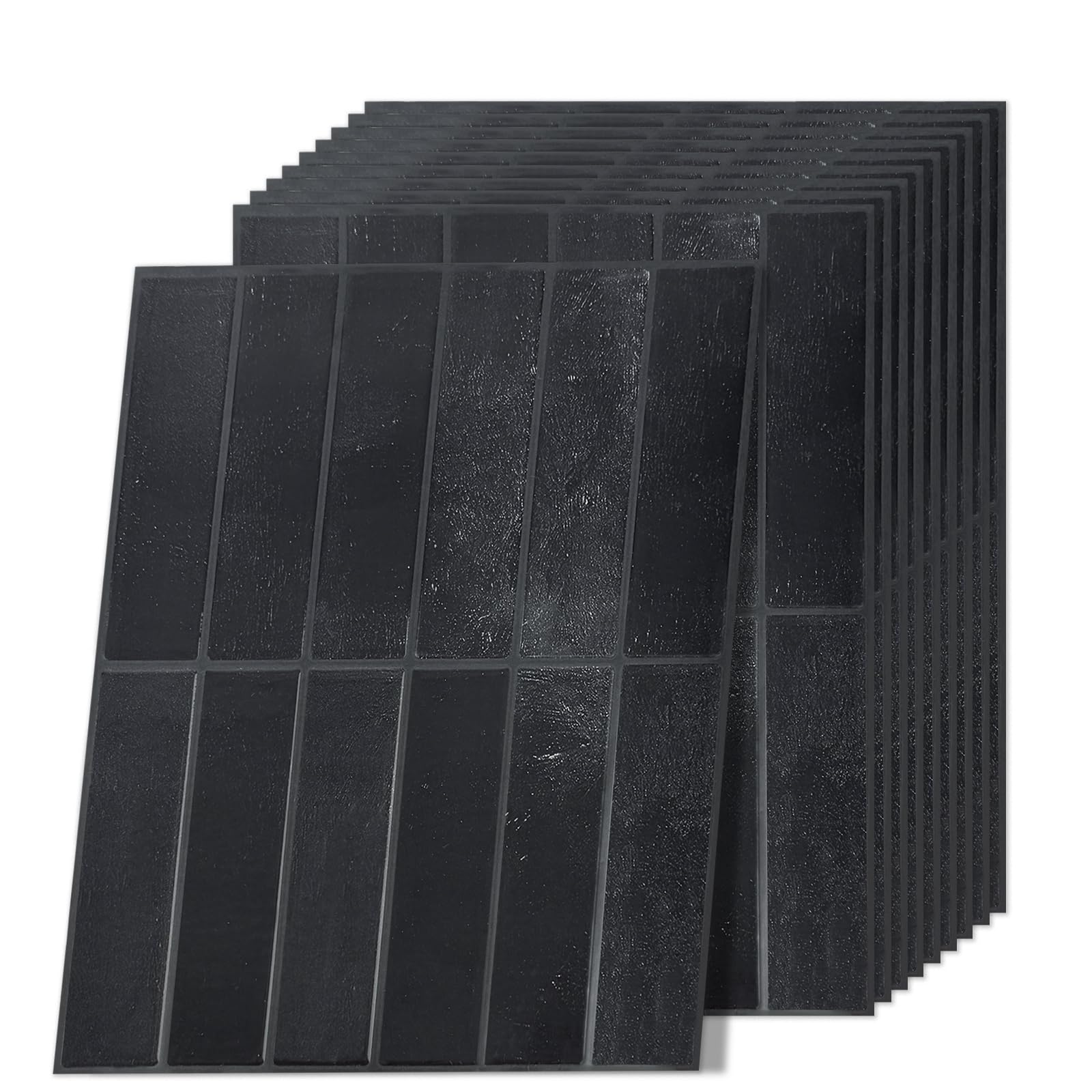 Peel and Stick Wall Tiles – 10 Sheets 12"x12" Self Adhesive Tile Stickers for Kitchen Splashback & Bathroom Walls – 3D Gel Effect PET Material – Waterproof (Black, 10-Pack 9x11.5 in)