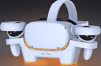 VR Charger Station Compatible with Oculus/meta Quest 2, RGB Light Fast Charging Dock Replacement for Oculus/Meta Quest 2,Headset Display Stand and Controller Mount with 2 Rechargeable Batteries