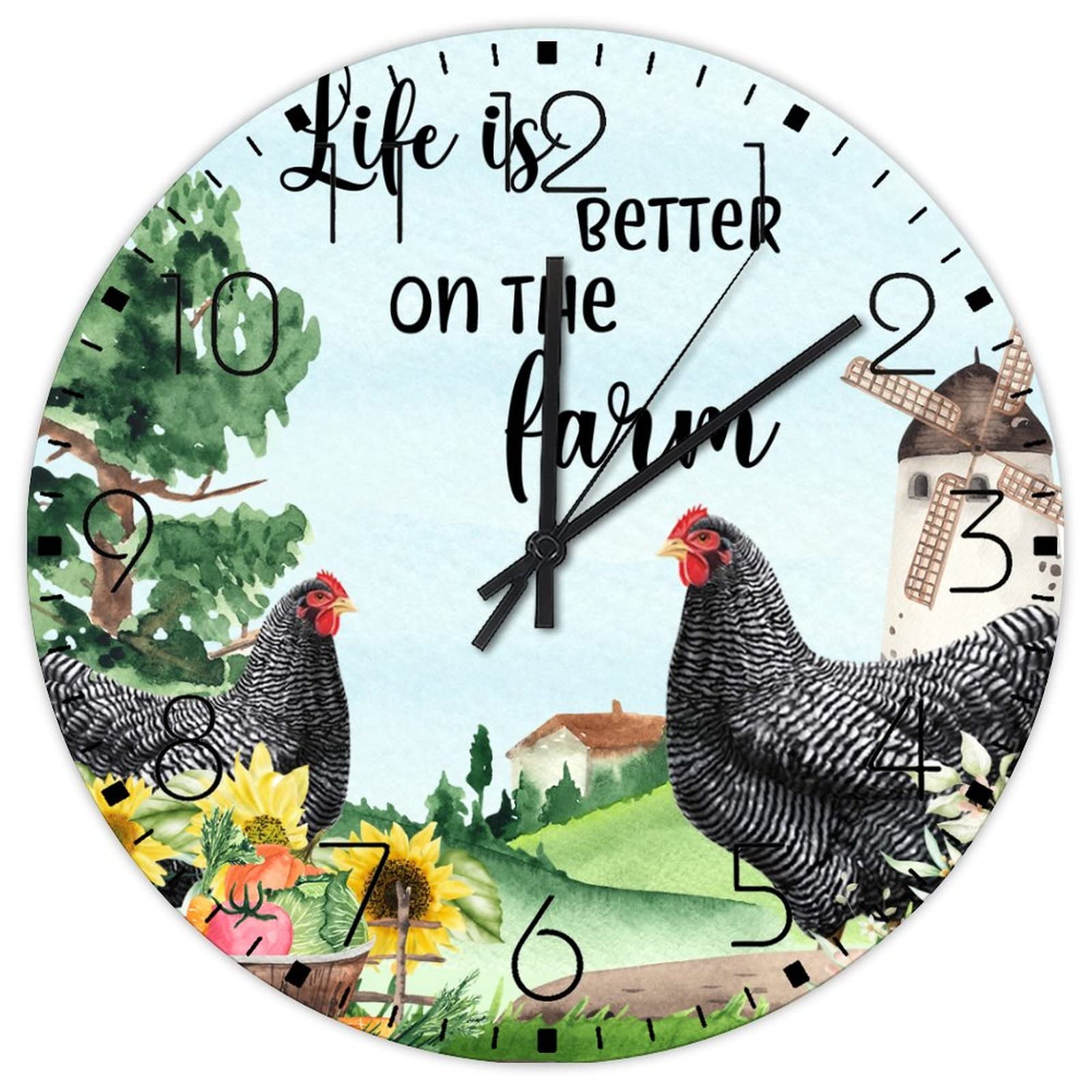 Horloge murale décorative ronde en bois Life Is Better on The Farm