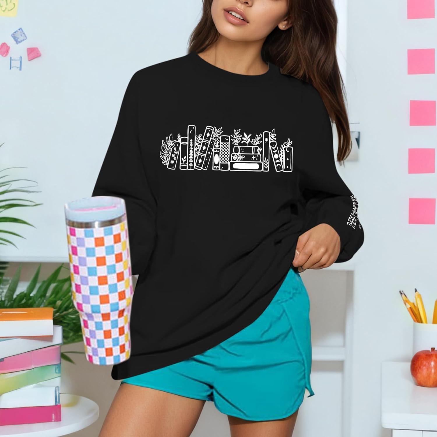 Book Sweatshirts for Women Oversized Bookish Reading Sweatshirt Teacher Long Sleeve Shirts Graphic Pullover Tops - Image 3