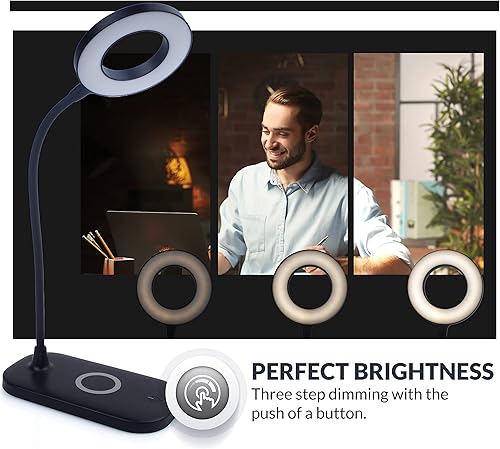 Miniatura 4 de Newhouse Lighting Zlata - Lámpara de escritorio de oficina con 21 LED y puerto USB, con 21 luces LED y puerto USB, carga inalámbrica