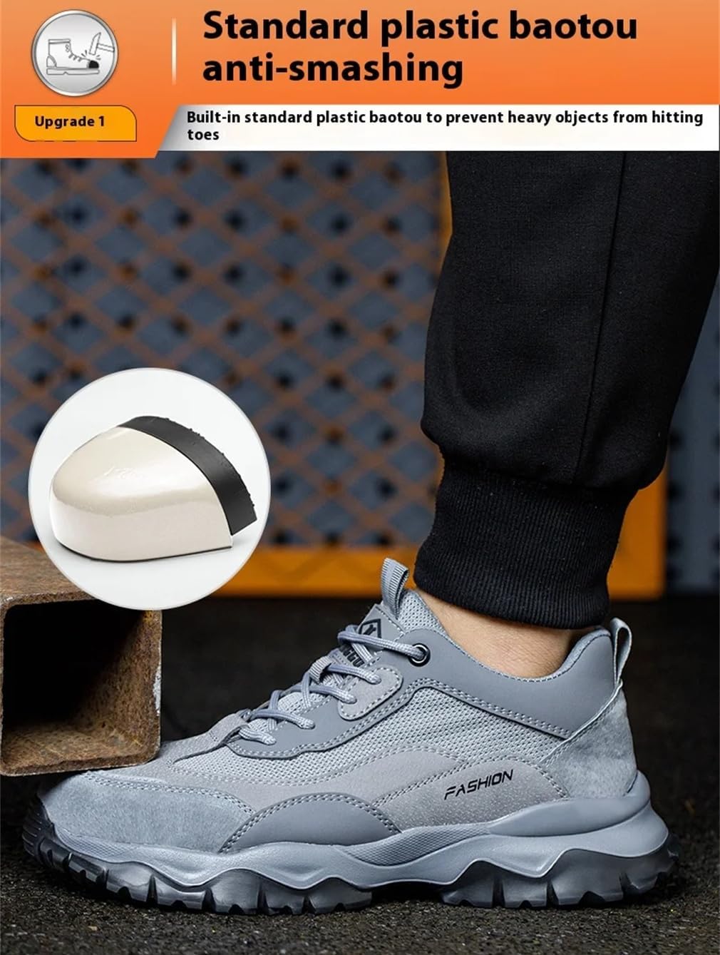 NONCHI 安全トレーナー メンズ軽量鋼製トゥキャップトレーナー、刺し傷防止作業用トレーナー、滑りにくく耐衝撃性のある作業靴,黒,