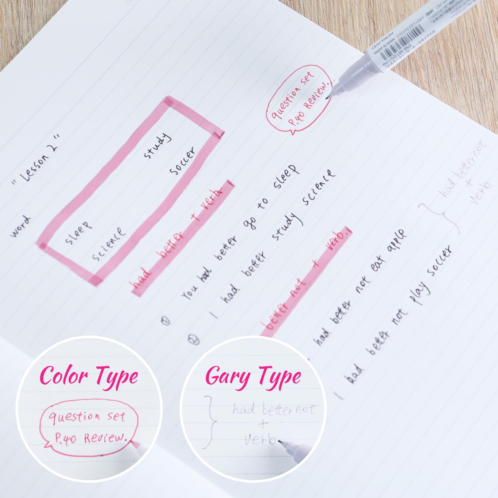 Kokuyo Mark+ Zwei-Wege-Farbmarker, Grau, 5er-Pack (PM-MT201-5S)
