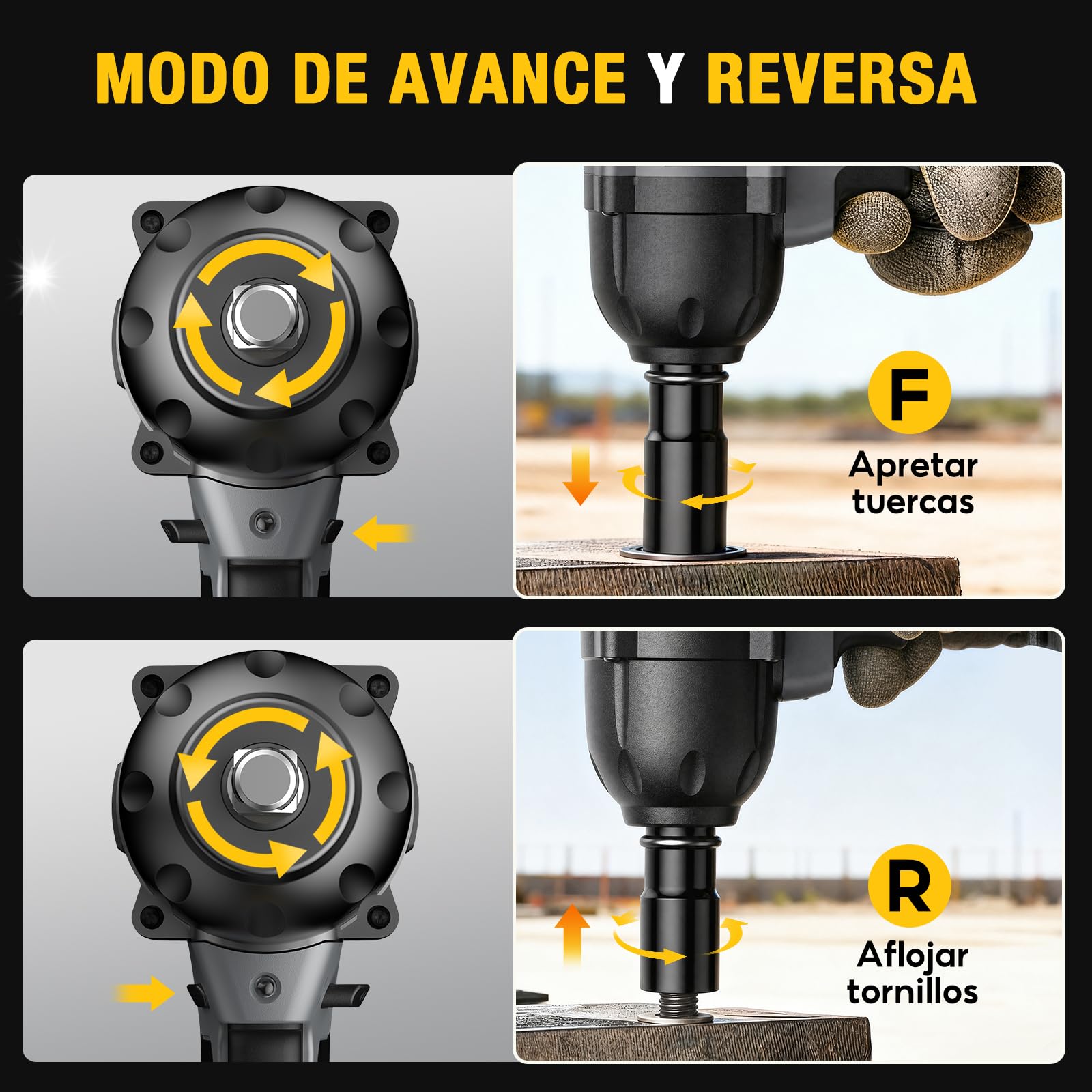 SoarFly Llave de impacto a bateria, 1000 Nm, 21 V, 2 baterías 4.0Ah | Motor sin escobillas, 3 velocidades, parada automática, luz LED, maletín rígido