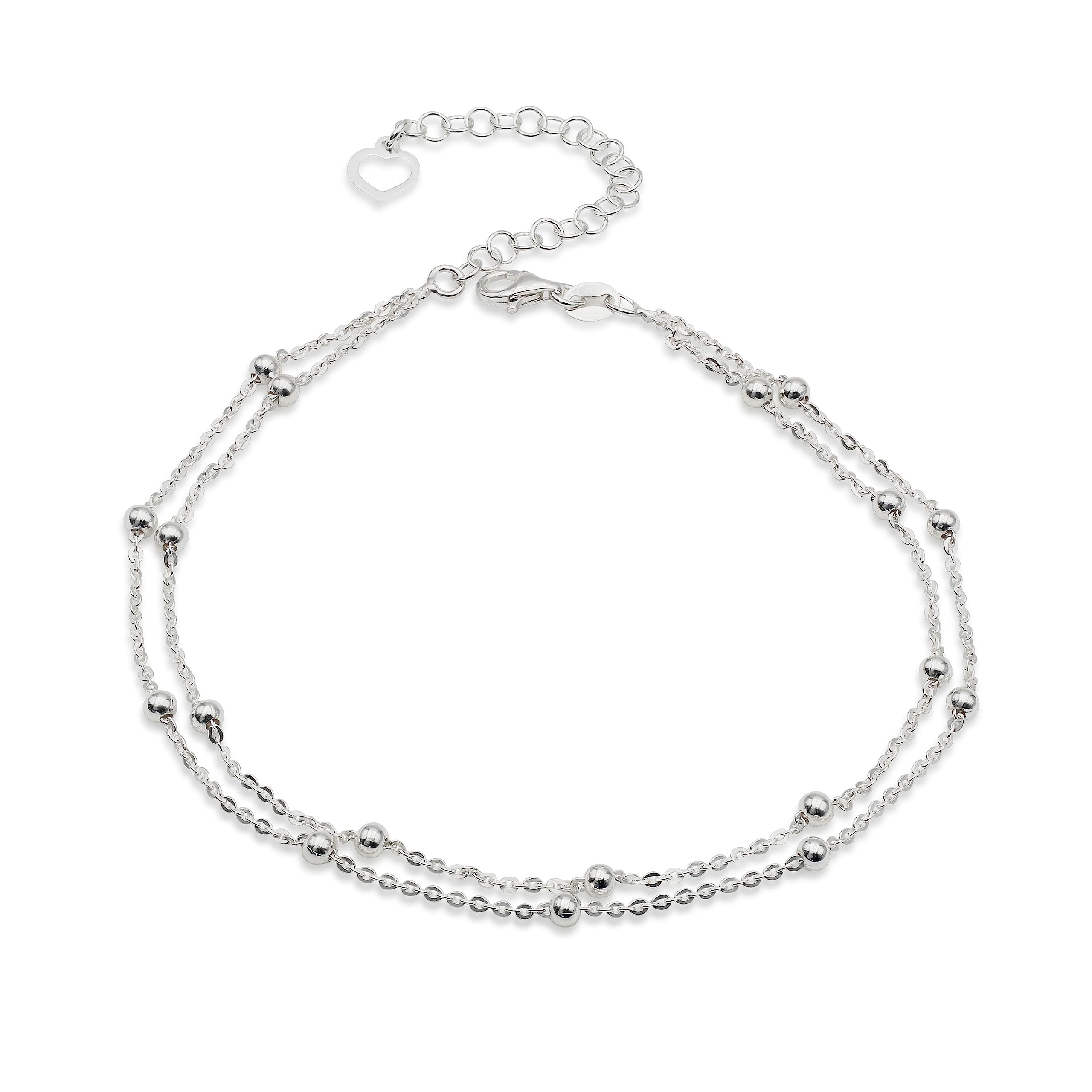 Aka Gioielli® - Cavigliera Donna in Argento 925 Sterling - Cavigliera Doppia Catenina con Sfere - lunghezza regolabile