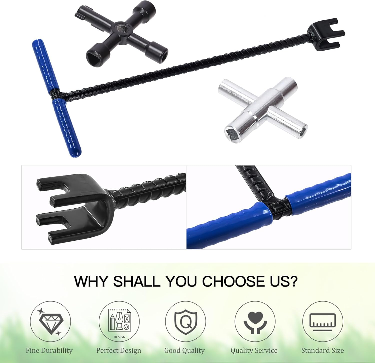 Keadic 2Pcs 16" Water Meter Key Kit Includes 4 Way Triangle Square Utilities Key and Steel T-Handle Sillcock Water Key for Faucet Spigots Cabinet Valve and Electrical Cupboard