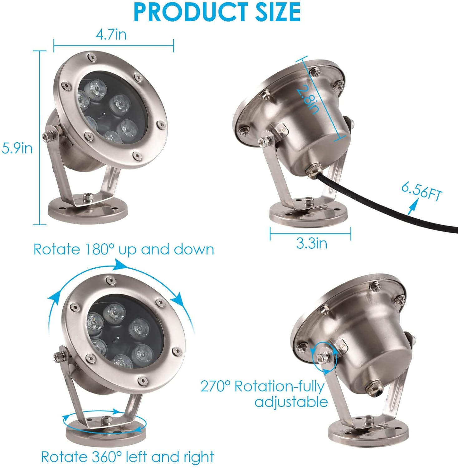 Underwater LED Lights, 18W RGB Color Changing Spotlights, IP68 Waterproof Submersible Spotlights Suitable for Garden Yard Lawn Pathway （Not Include Transformer）