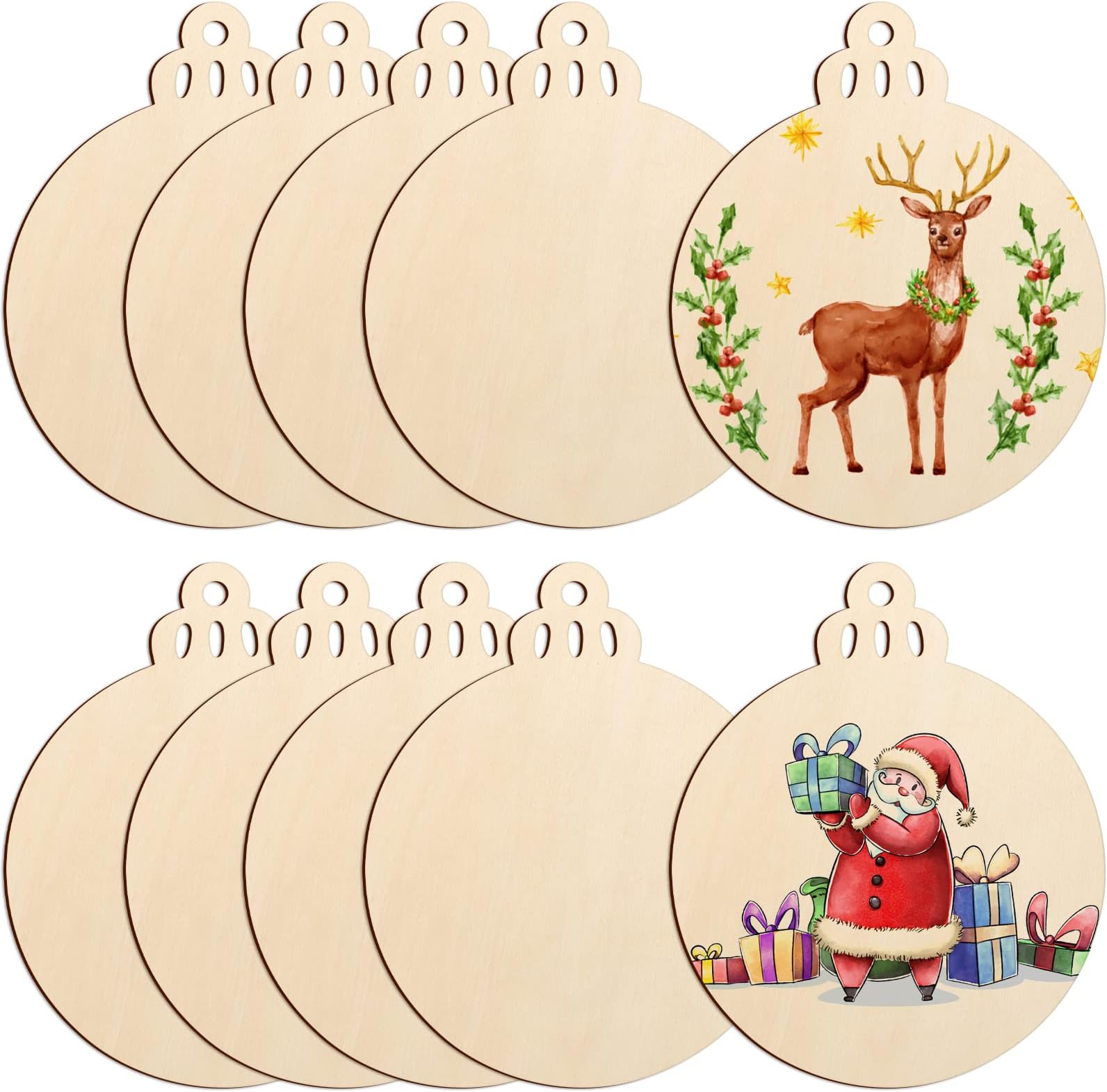 Large Size 7" Wooden Christmas Ornaments to Paint, DIY Blank Unfinished Round Wood Discs Ornament for Crafts Hanging Decorations(10PCS)