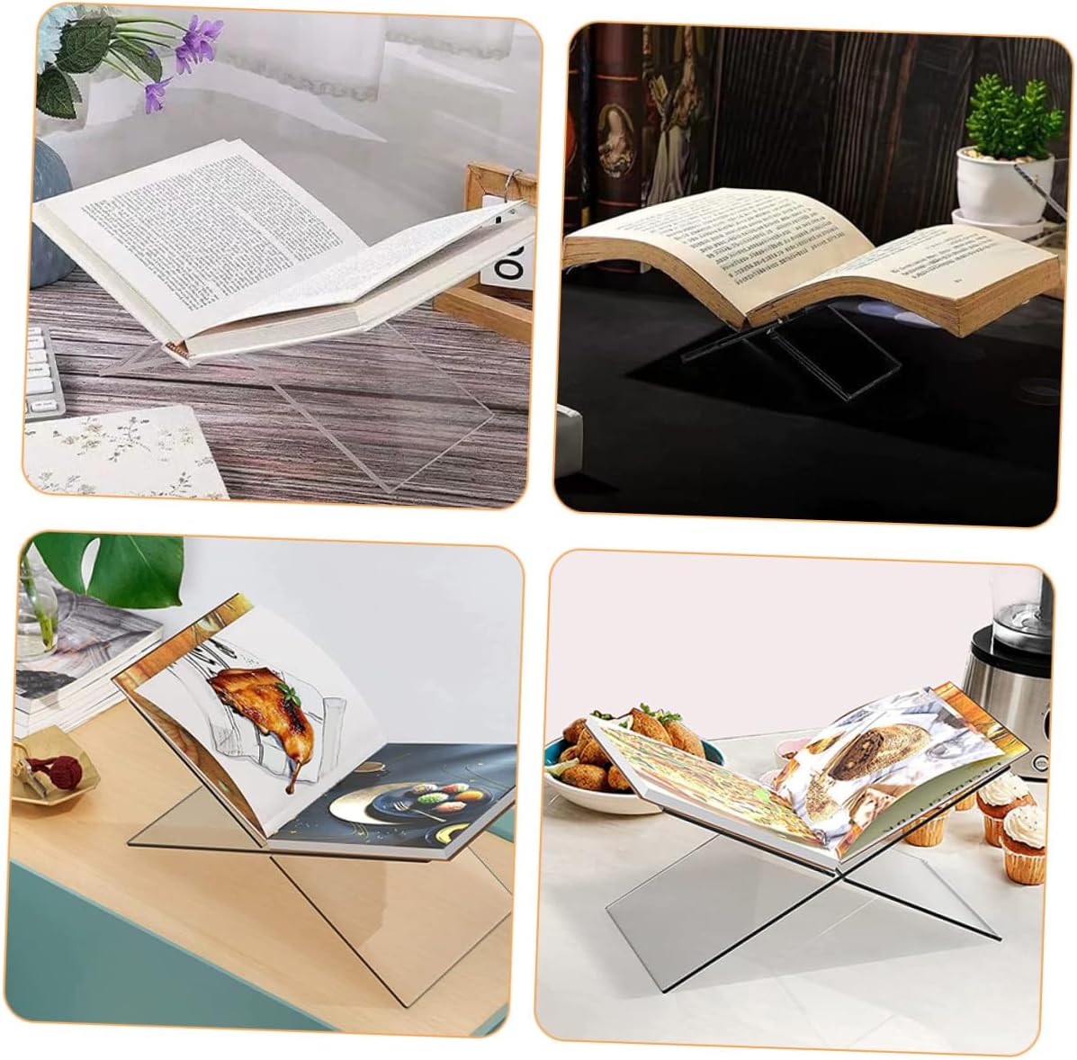 Acrylic Recipe Book Stand 28x15.1x15.5cm Kitchen Book Holder Display Rack for Cookbooks and Music Sheets with 5mm Thick Sturdy Panel