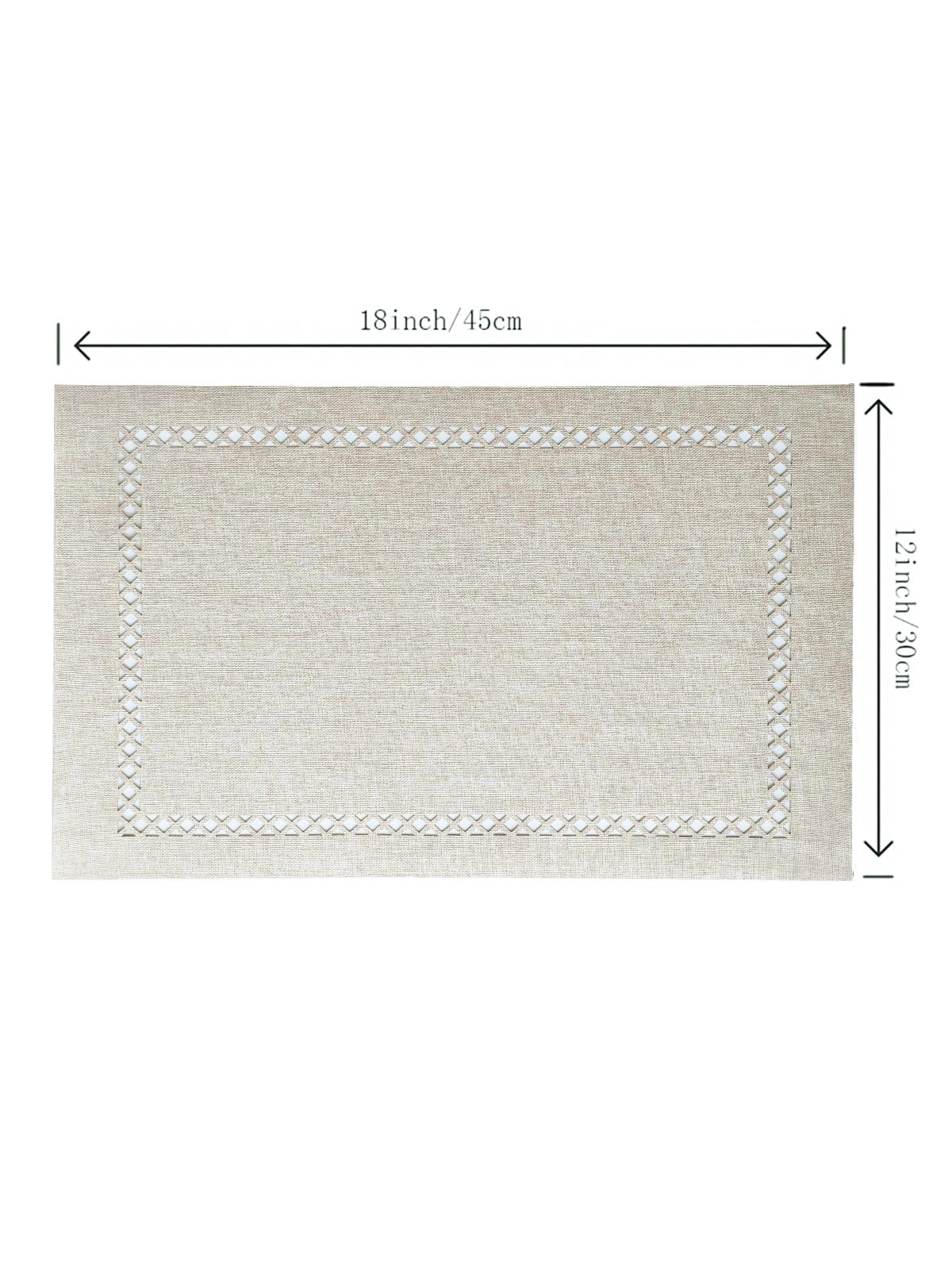 Juego de 4 manteles individuales para mesa de comedor, manteles individuales con borde hueco, manteles individuales para mesa de comedor de 12 x 18 pulgadas, color blanco roto