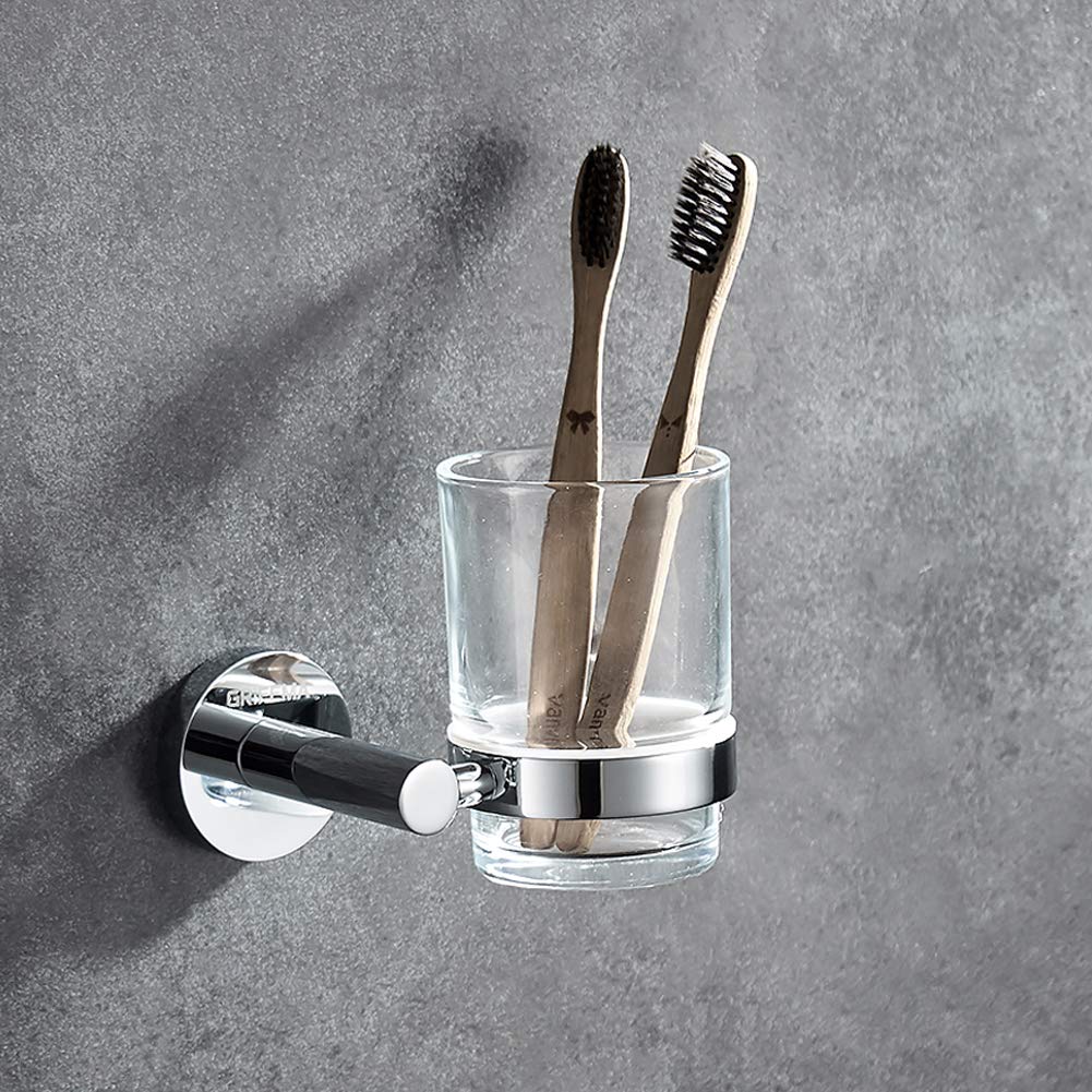 GRIFEMA Ibiza - Portavaso y Vaso de pared, Vaso con soporte, accesorios de baño, Latón, Cromo