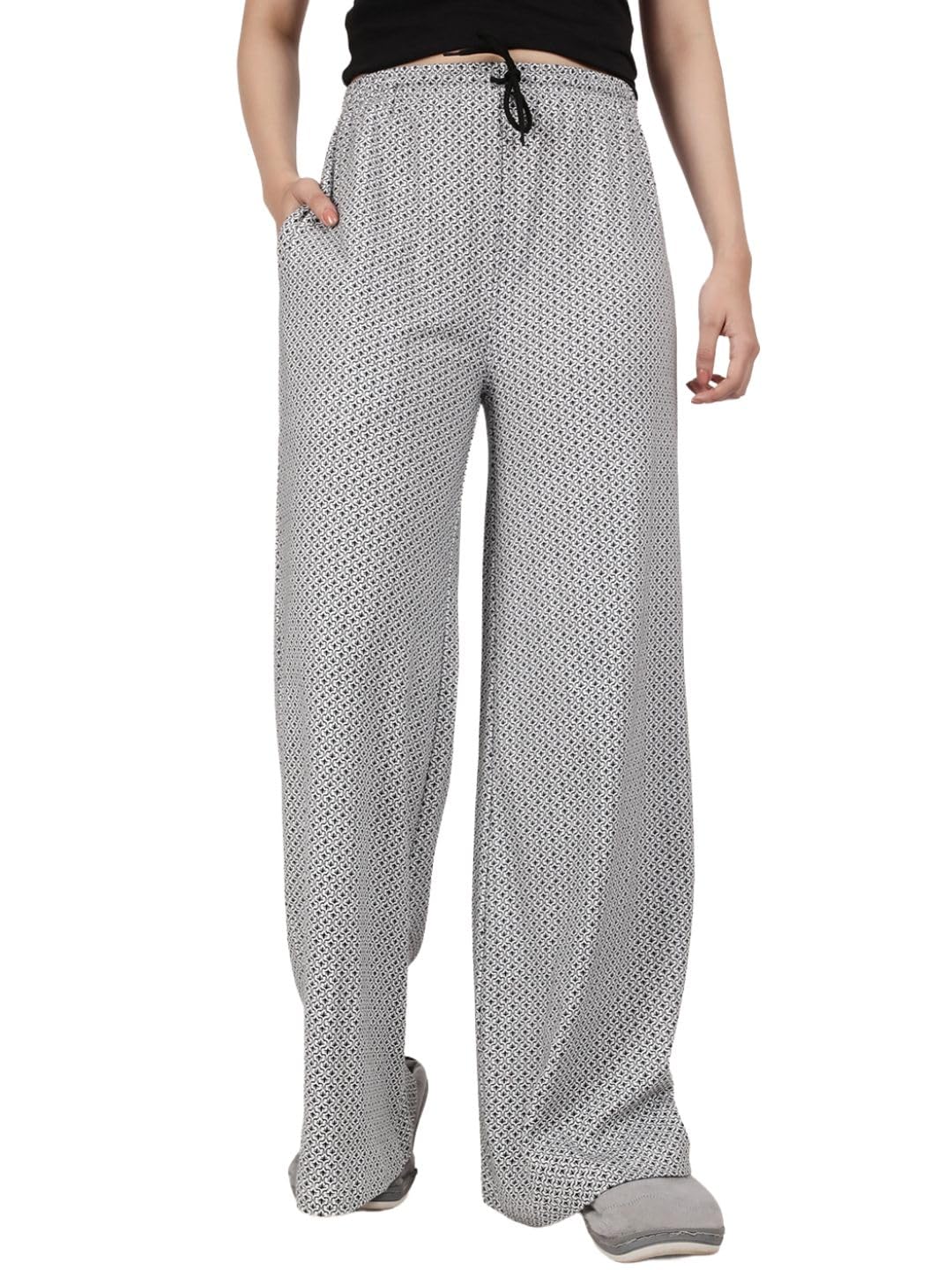 kryptic Women’s Pure Cotton Solid Pyjama | Mid-Rise Relaxed Baggy Fit Flared Full-Length Lounge Pant with Elasticated Drawstring Waistband & Side Pocket | Comfortable Casual & Nightwear-picture-23