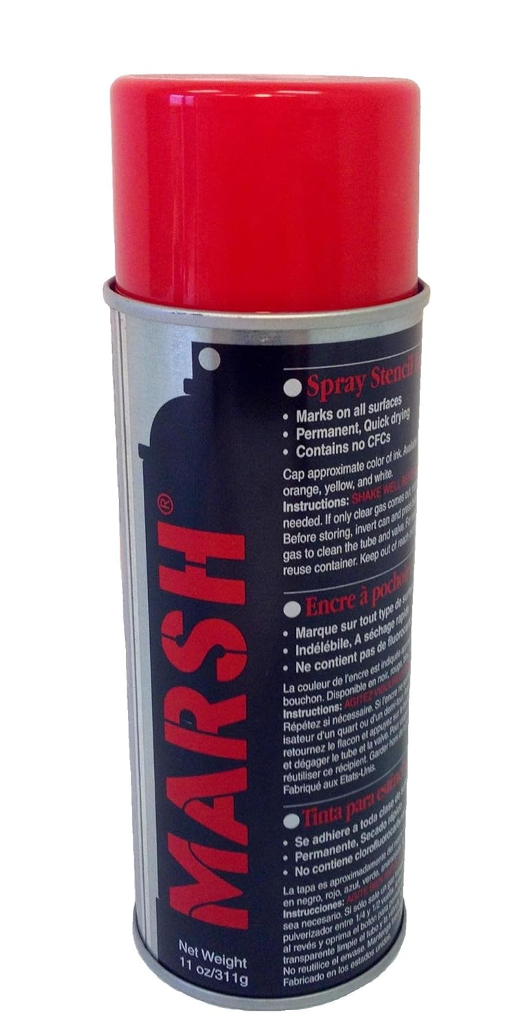 MARSH Stencil Ink, Weight 11 fl oz.) 14 fl oz Spray Can, Red