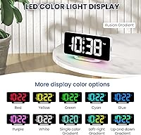 Vista 4 de Reloj despertador digital con luz nocturna RGB dinámica y colorida, volumen/color ajustable, puerto de carga USB-C, reloj de mesa LED de 7