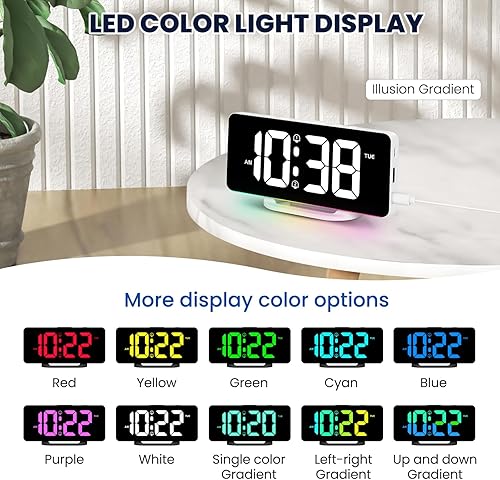 Miniatura 4 de Reloj despertador digital con luz nocturna RGB dinámica y colorida, volumen/color ajustable, puerto de carga USB-C, reloj de mesa LED de 7