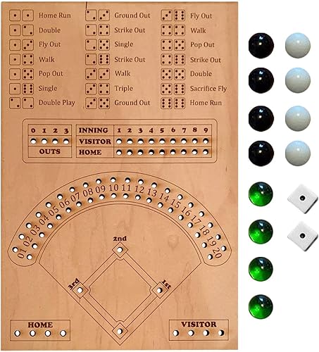 Miniatura 7 de Juego de mesa de dados de béisbol dados de madera y juego de mesa de mármol divertido juego de mesa de doble batalla para niños y adultos fiesta