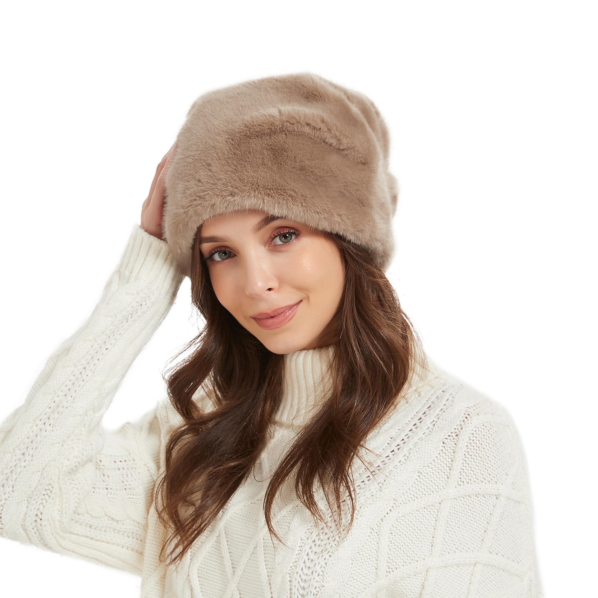 Women Faux Mink Fur Hat Santa hat Slouchy Beanie Chunky Baggy Hat Winter Fur Hat Warm Ski Cap