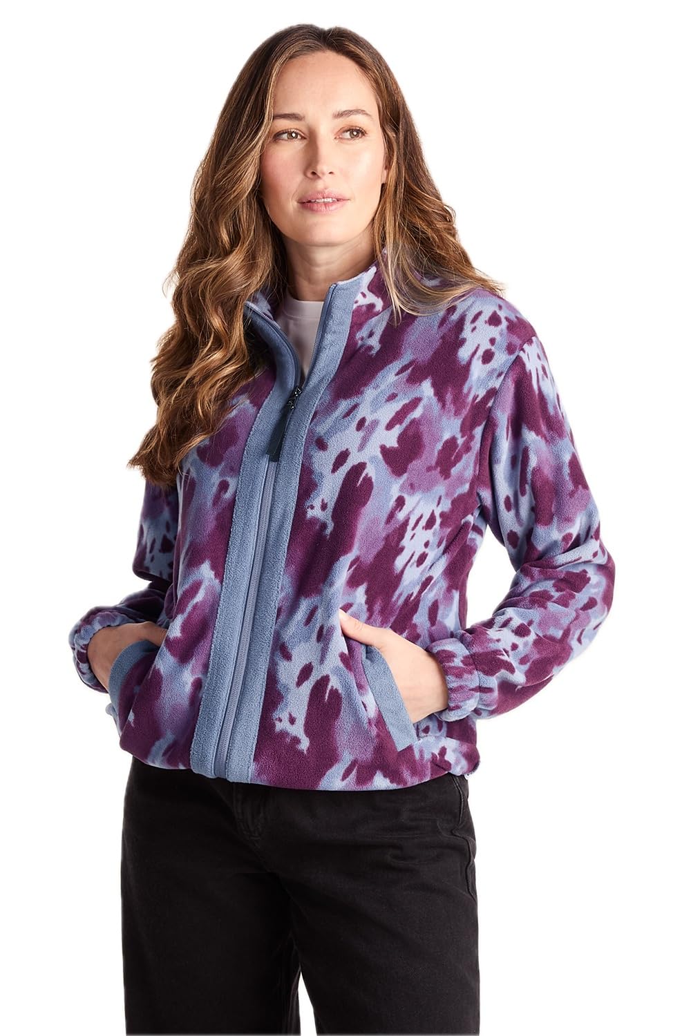 Tog24 Women's Smokey Blue Print Firan Lightweight Zip-Up Fleece Jacket, Ski Relaxed Layering