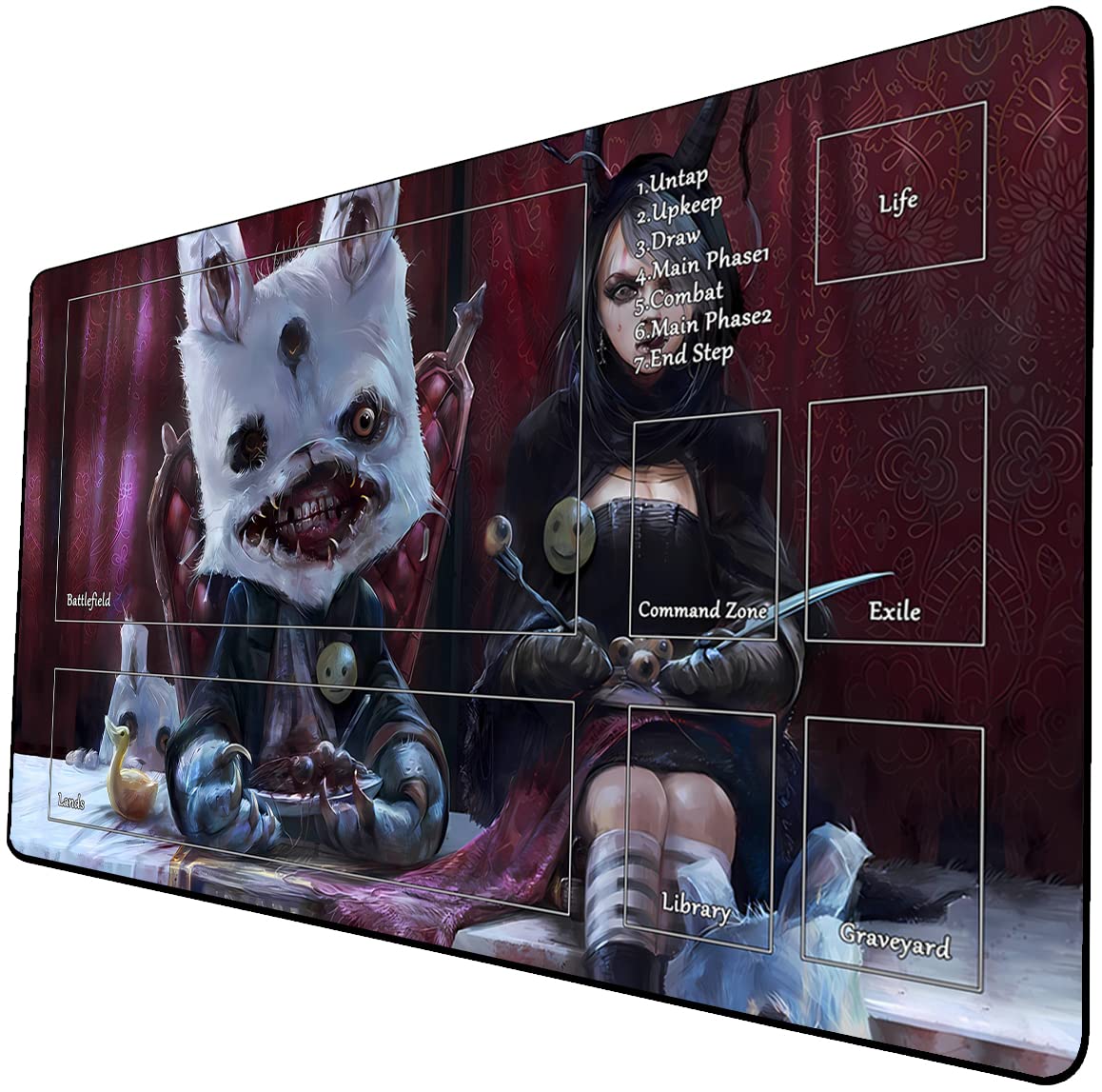 MTG Playmat with Zones, Stitched Edges MTG Mat for TCG 24 x 14 inches Trading Card Inked Game Playmats with Storage Bag Smooth Rubber Surface Battle Game