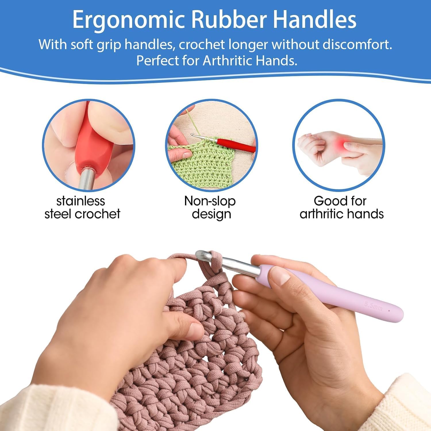 Tusmad Crochet Hooks Crochet Hooks Set, Realplus 41 Pcs Full Size Crochet Set, Ergonomic Soft Grip Rubber Handles, Crochet Kits For Beginners Adults, Sister Gift, Crochet Hooks Arthritic Hands,