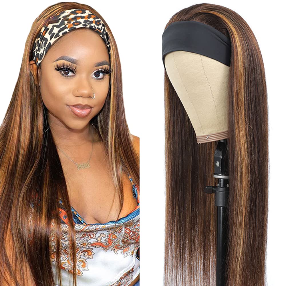 18 Inch P4/30 Dark Brown Headband Wigs Human Hair Straight
