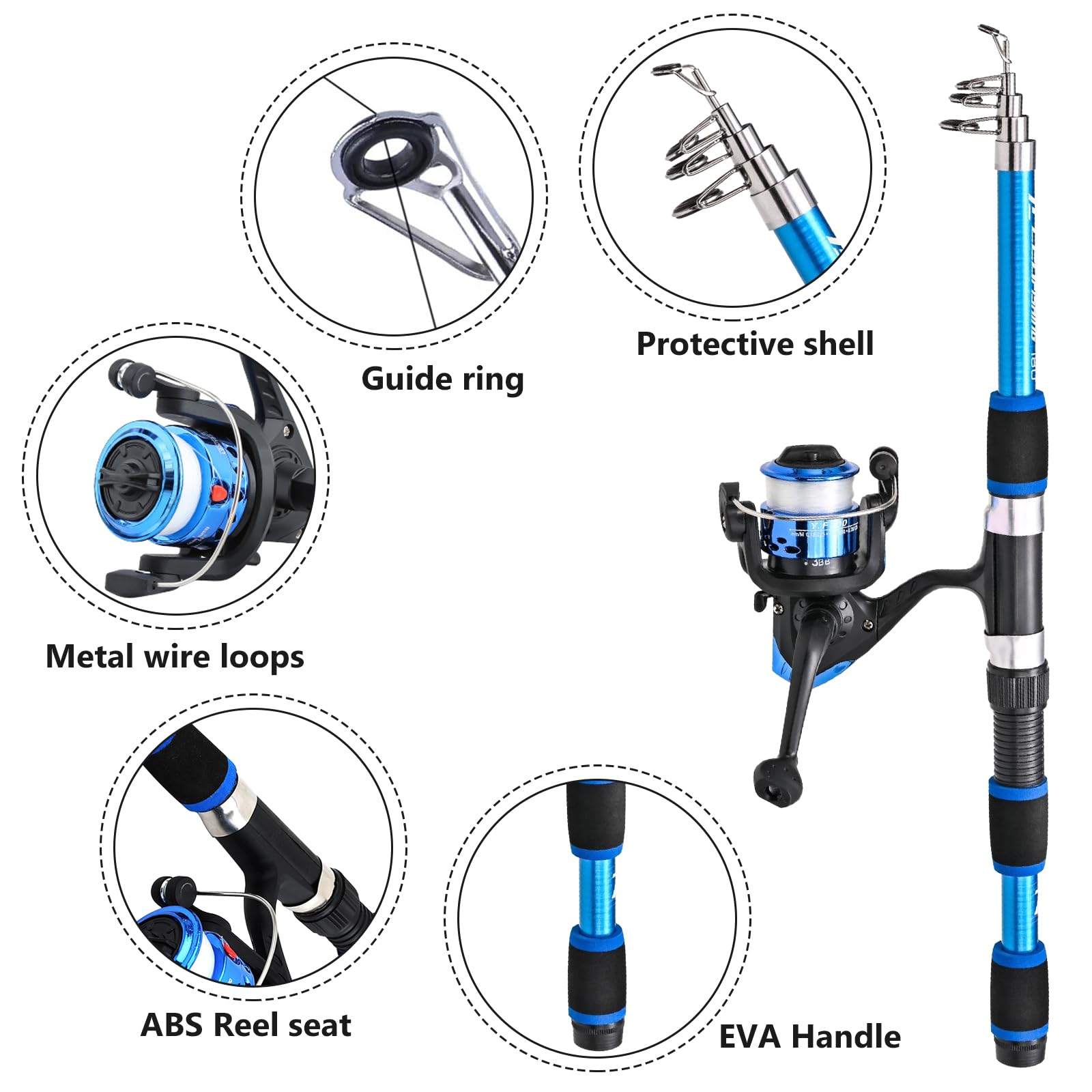 Kit de Pêche Enfant 1,8 M Télescopique avec Moulinet et Leurres