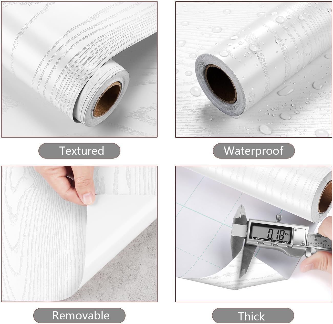 YENHOME Wood Contact Paper for Countertops White Wood Contact Paper for Cabinet Desk 17.7"X118" Self Adhesive Wood Wallpaper for Kitchen Desk Classroom Walls Removable Waterproof Vinyl Wood Wallpaper