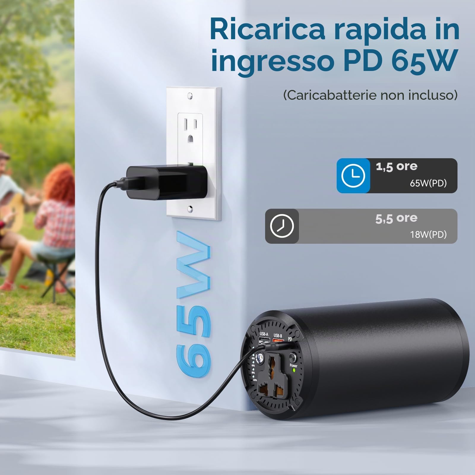 Power bank, 27000 mAh, batteria esterna cilindrica da 98 wh, con presa AC da 100 W, caricatore portatile con porta USB, caricatore da viaggio universale per laptop, MacBook Pro Gopro, tablet, telefono